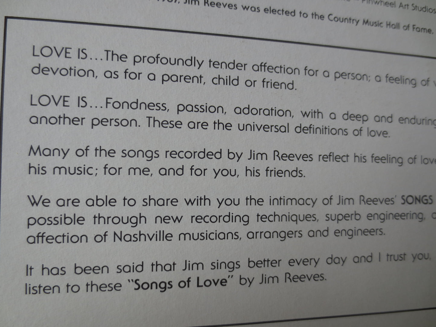 JIM REEVES, Songs of LOVE, Jim Reeves Albums, Jim Reeves Records, Country Albums, Country Records, Vinyl Lps, 1975 Records