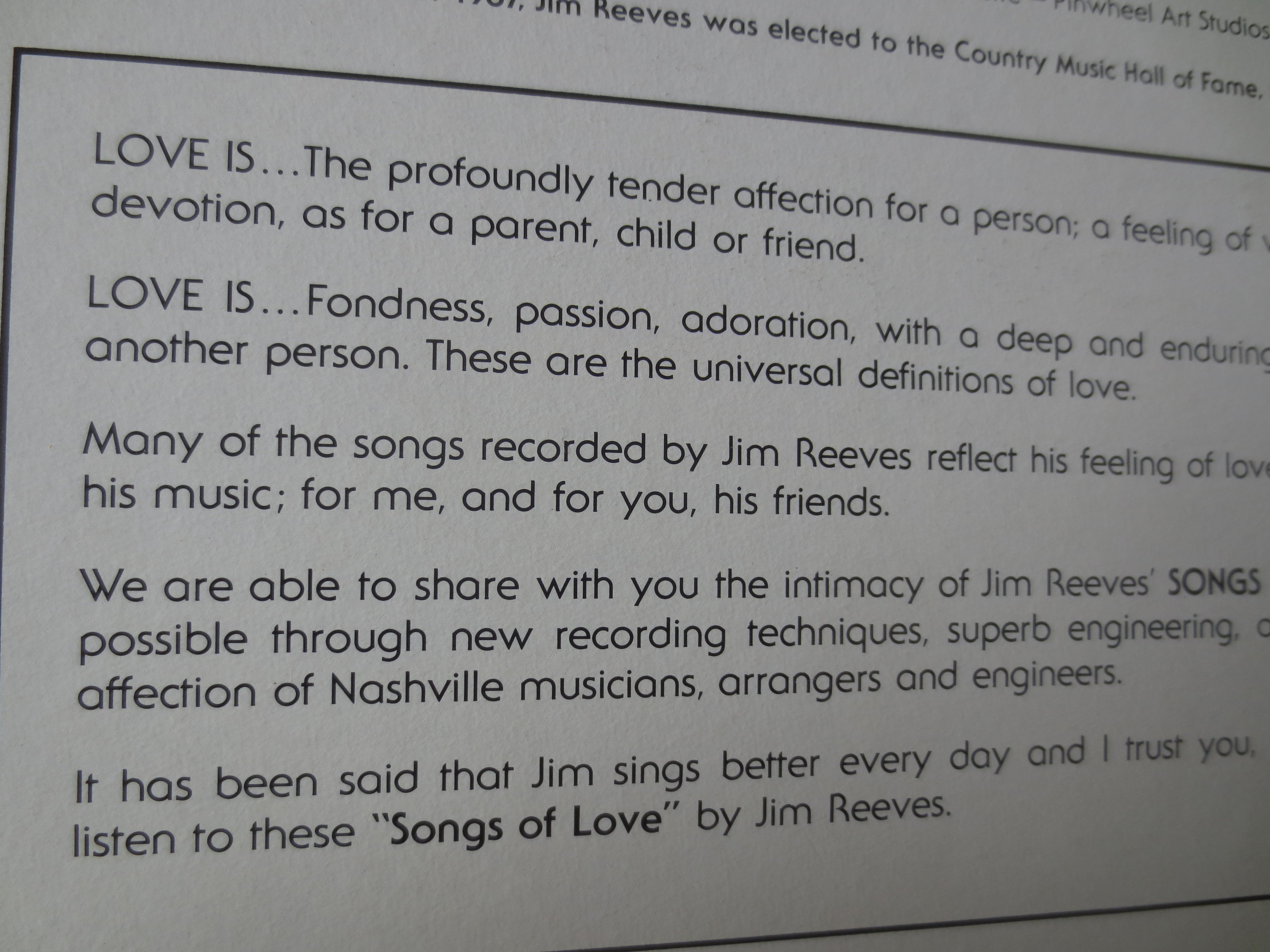 Jim Reeves – Songs of Love (1975) Vinyl LP