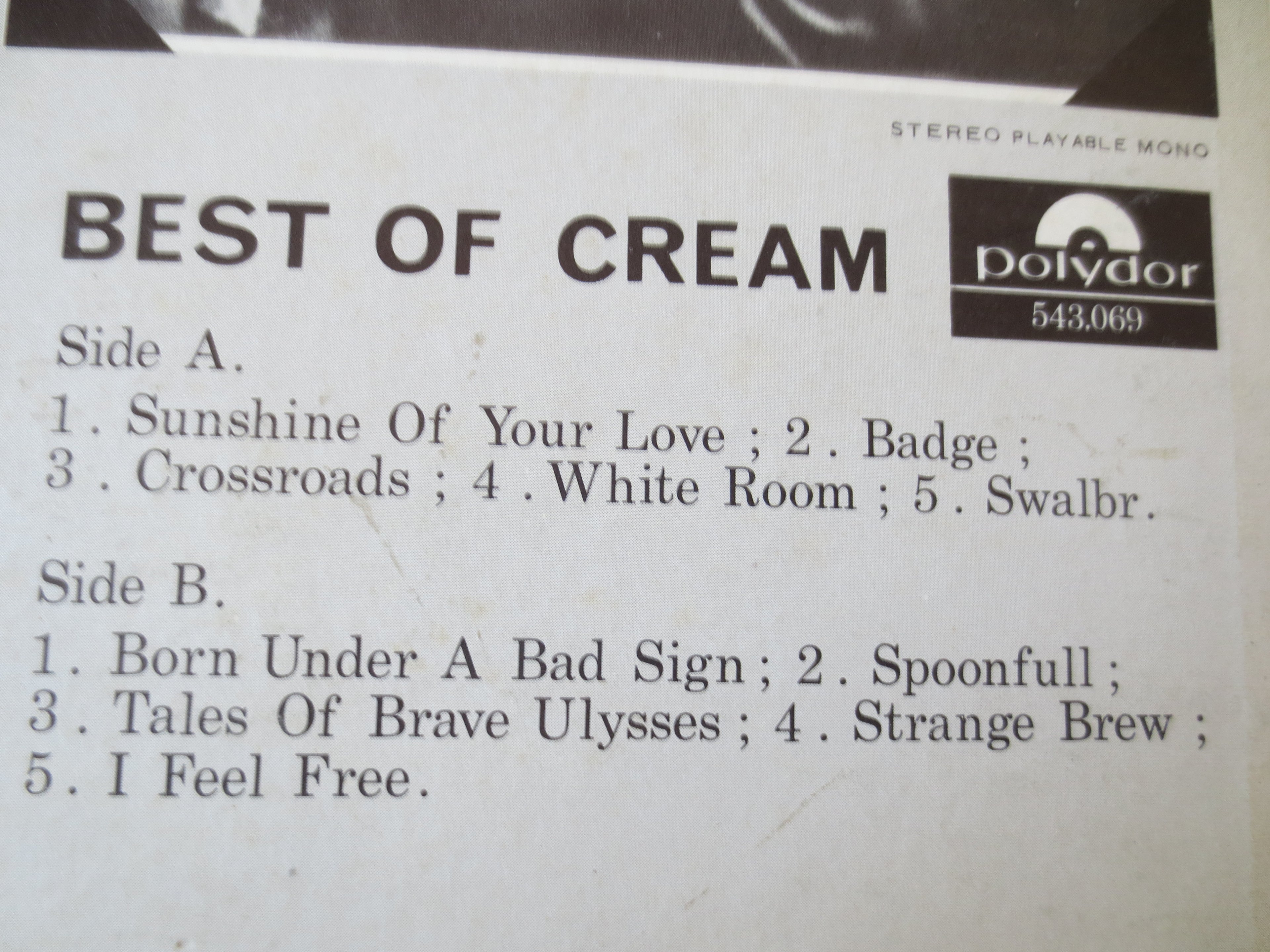 CREAM, Best of Album, 1969 Record, Vinyl Lp
