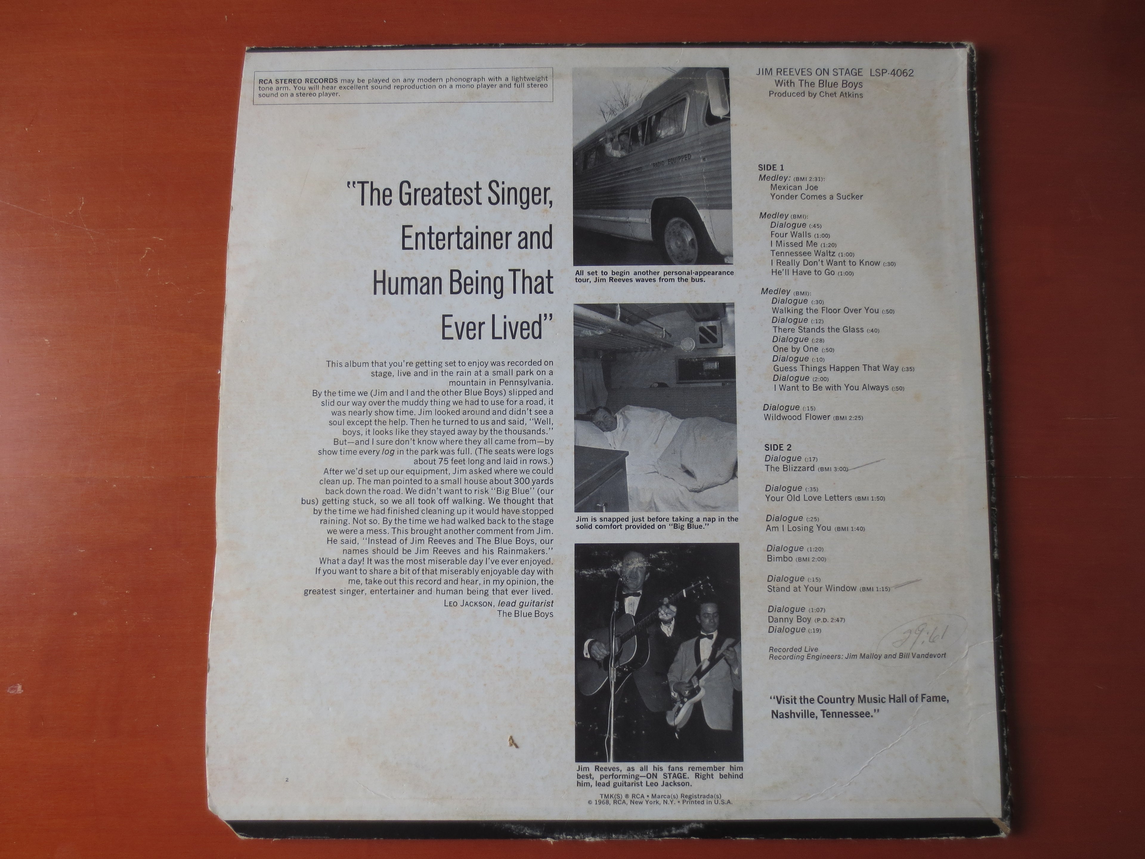 Jim Reeves – On Stage (1968) Vinyl LP
