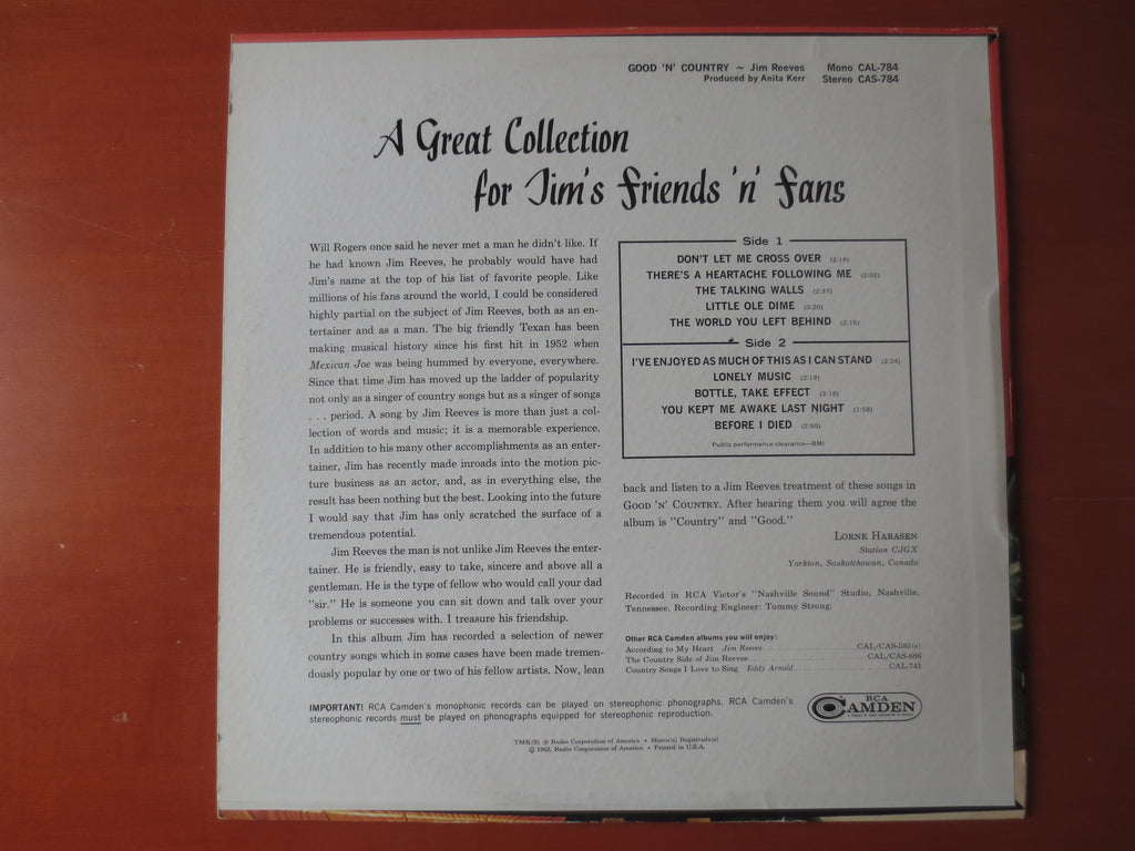 Jim Reeves – Good 'N' Country (1963) Vinyl LP