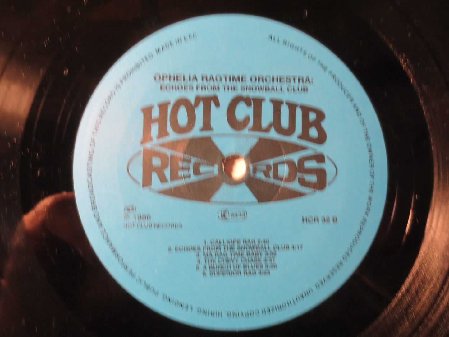 OPHELIA RAGTIME ORCHESTRA, Echoes From the Snowball Club, Ragtime Records, Vintage Vinyl, Record Vinyl, Vinyl, 1986 Records