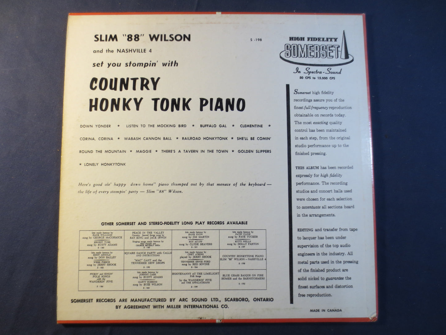 SLIM 88 WILSON, Country HONKY Tonk, Ragtime Records, Ragtime Piano, Honkytonk Piano, Record Vinyl, Record, Vinyl Record, Lp