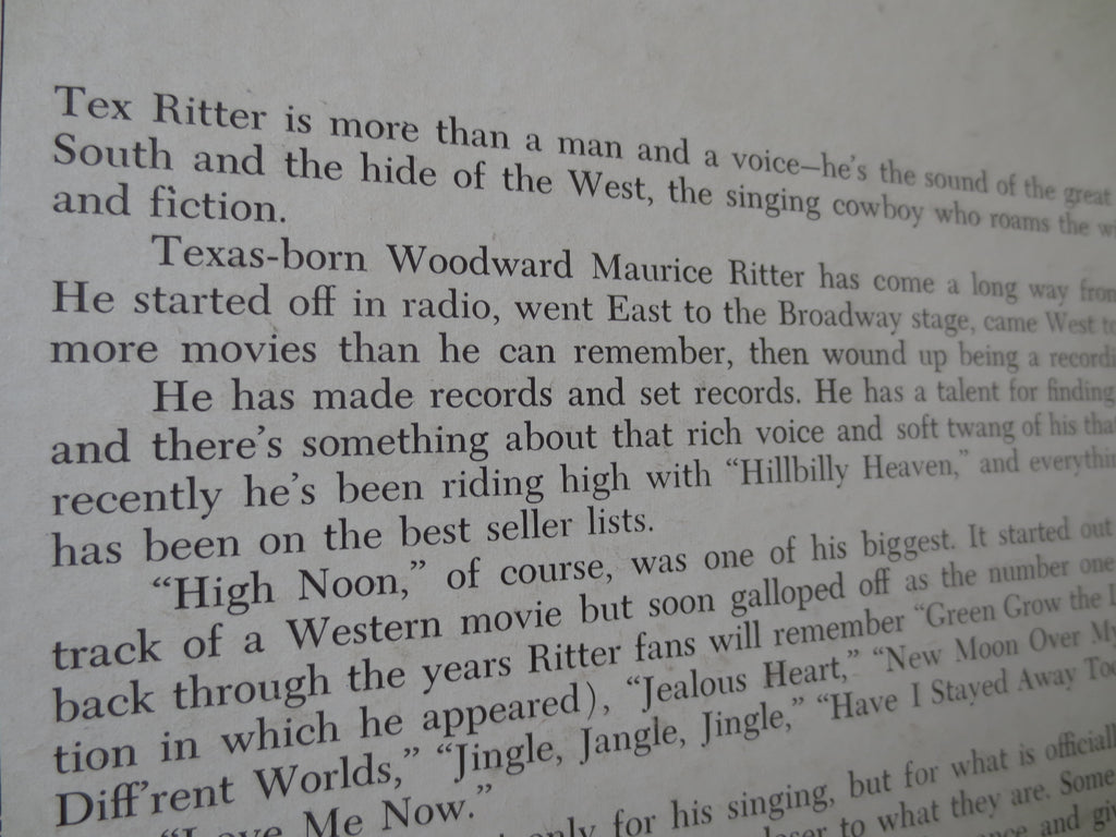 Tex Ritter – Hillbilly Heaven (1961) Vinyl LP