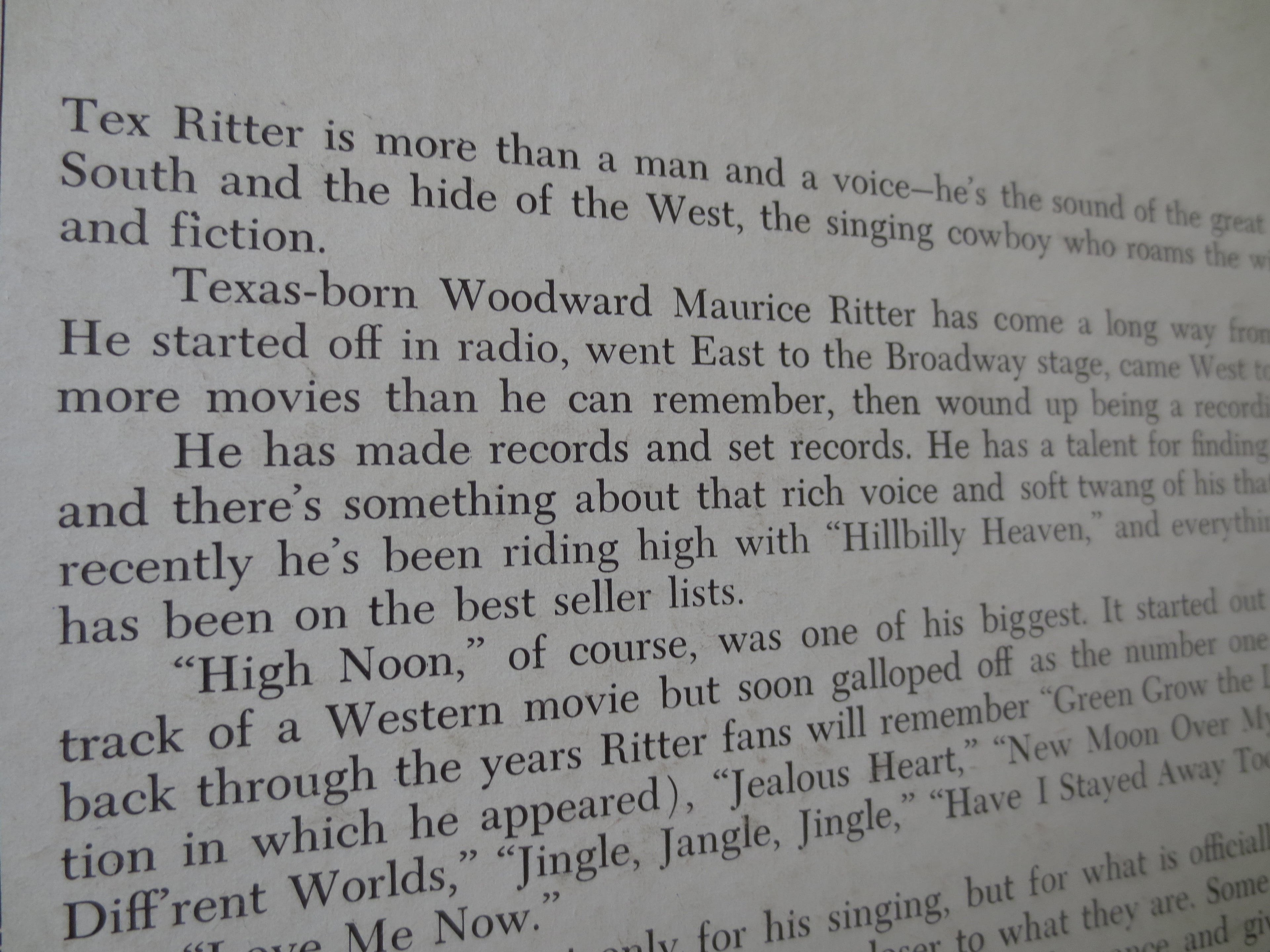 Tex Ritter – Hillbilly Heaven (1961) Vinyl LP