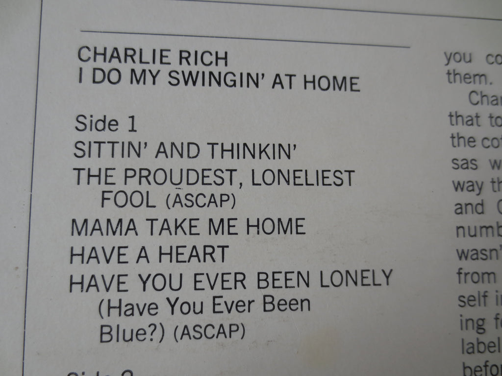 Charlie Rich – I Do My Swingin' at Home (1973) Vinyl LP