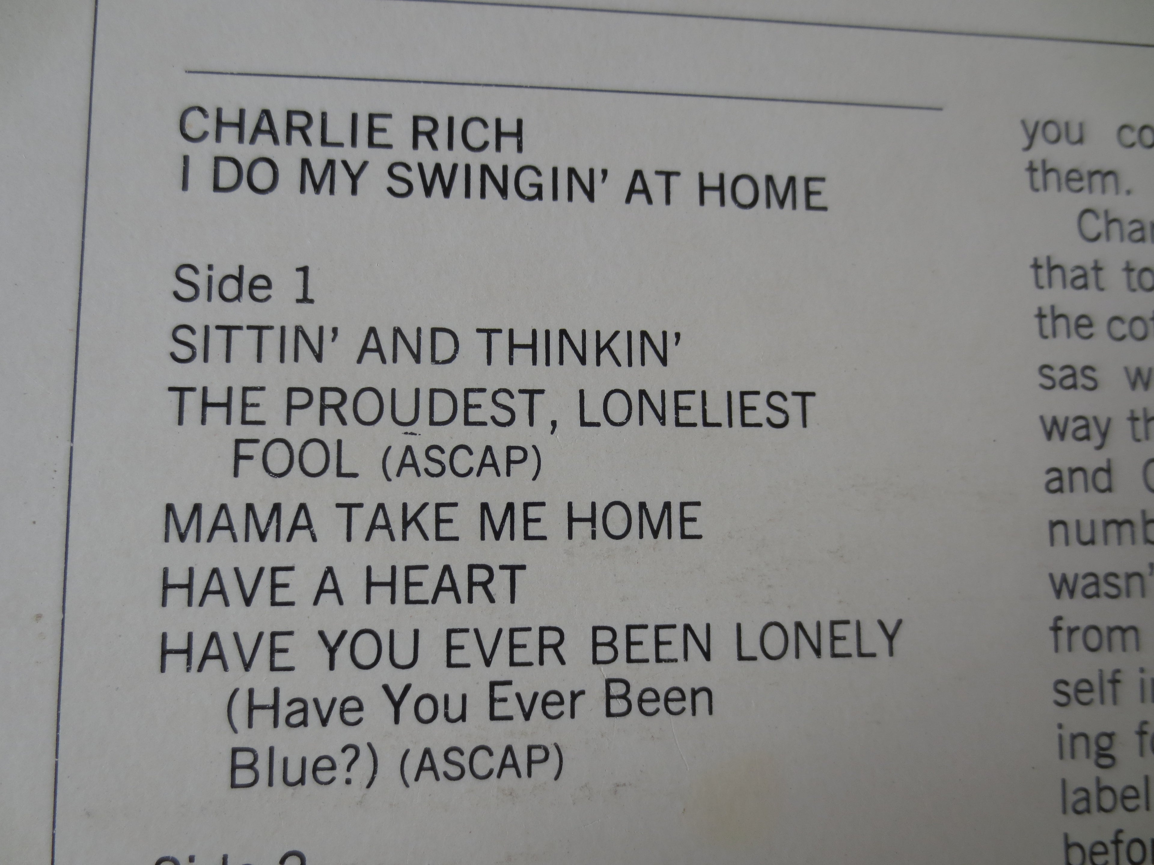 Charlie Rich – I Do My Swingin' at Home (1973) Vinyl LP
