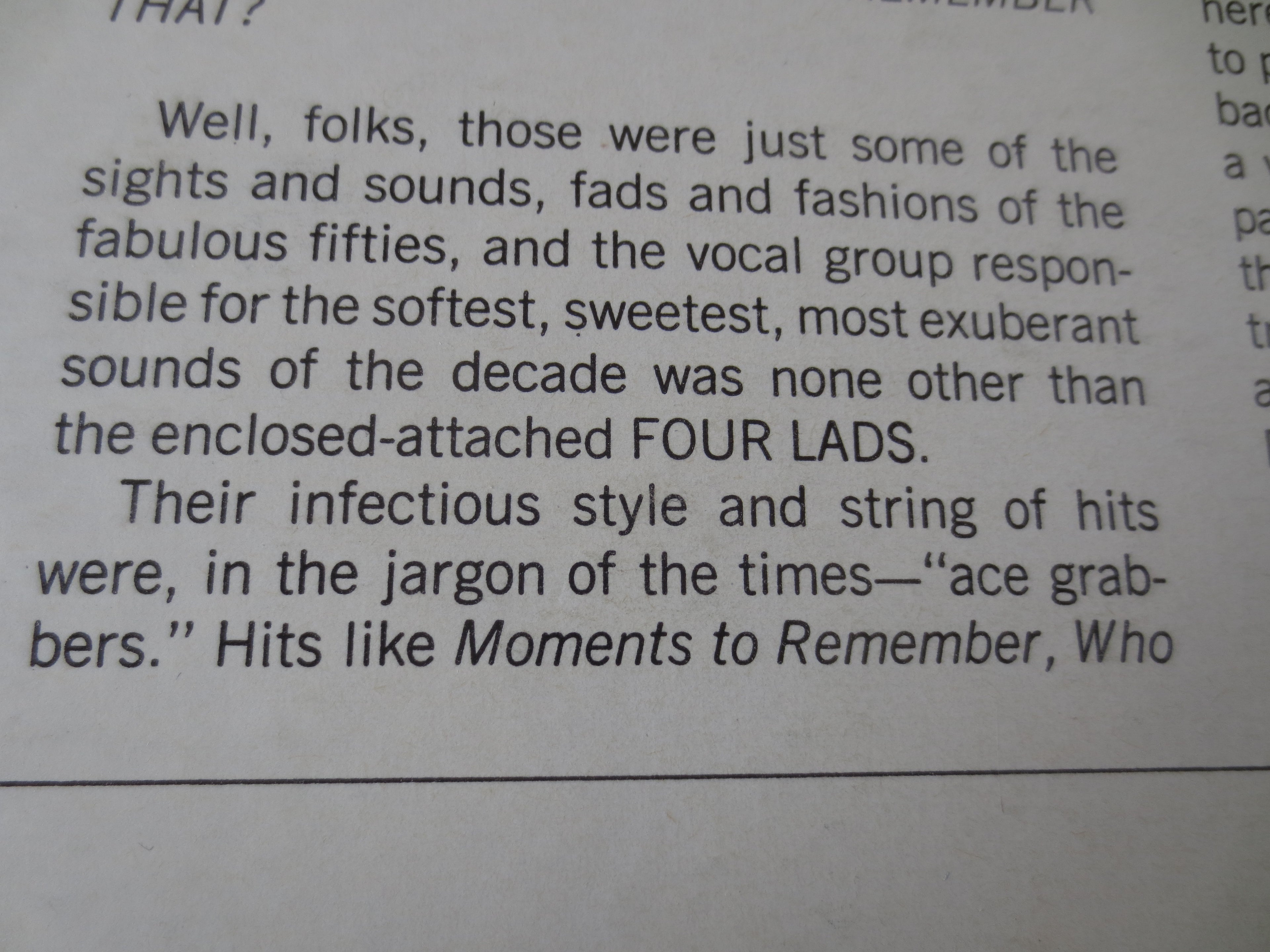 The Four Lads – Moments to Remember (1969) Vinyl LP