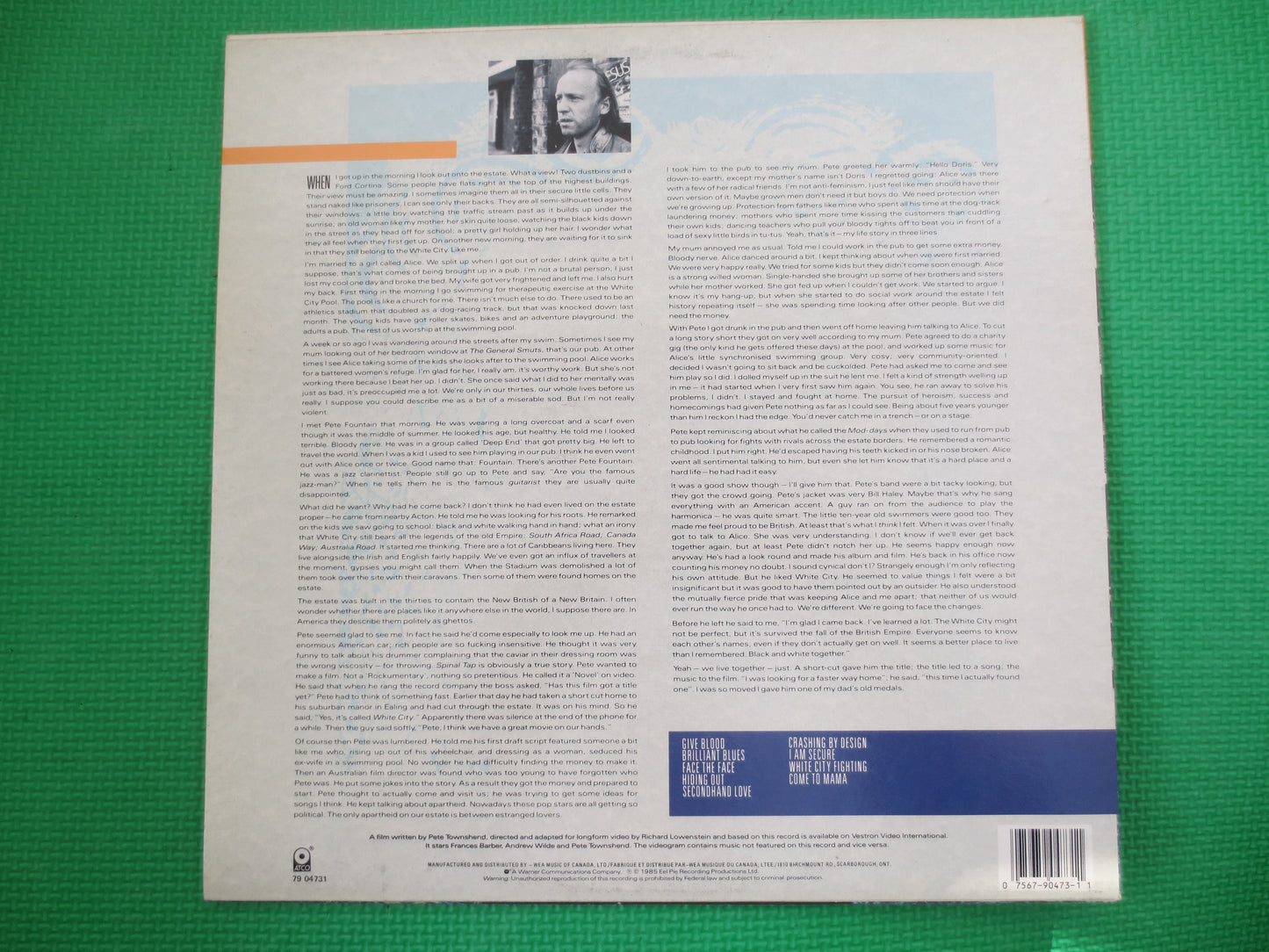PETE TOWNSHEND, WHITE City, The Who, The Who Record, The Who Album, The Who Lp, Rock Record, Vinyl Lp, Vinyl, 1985 Records