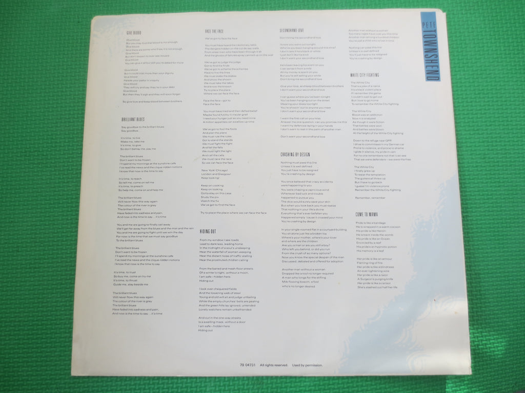 Pete Townshend – White City: A Novel (1985) Vinyl LP