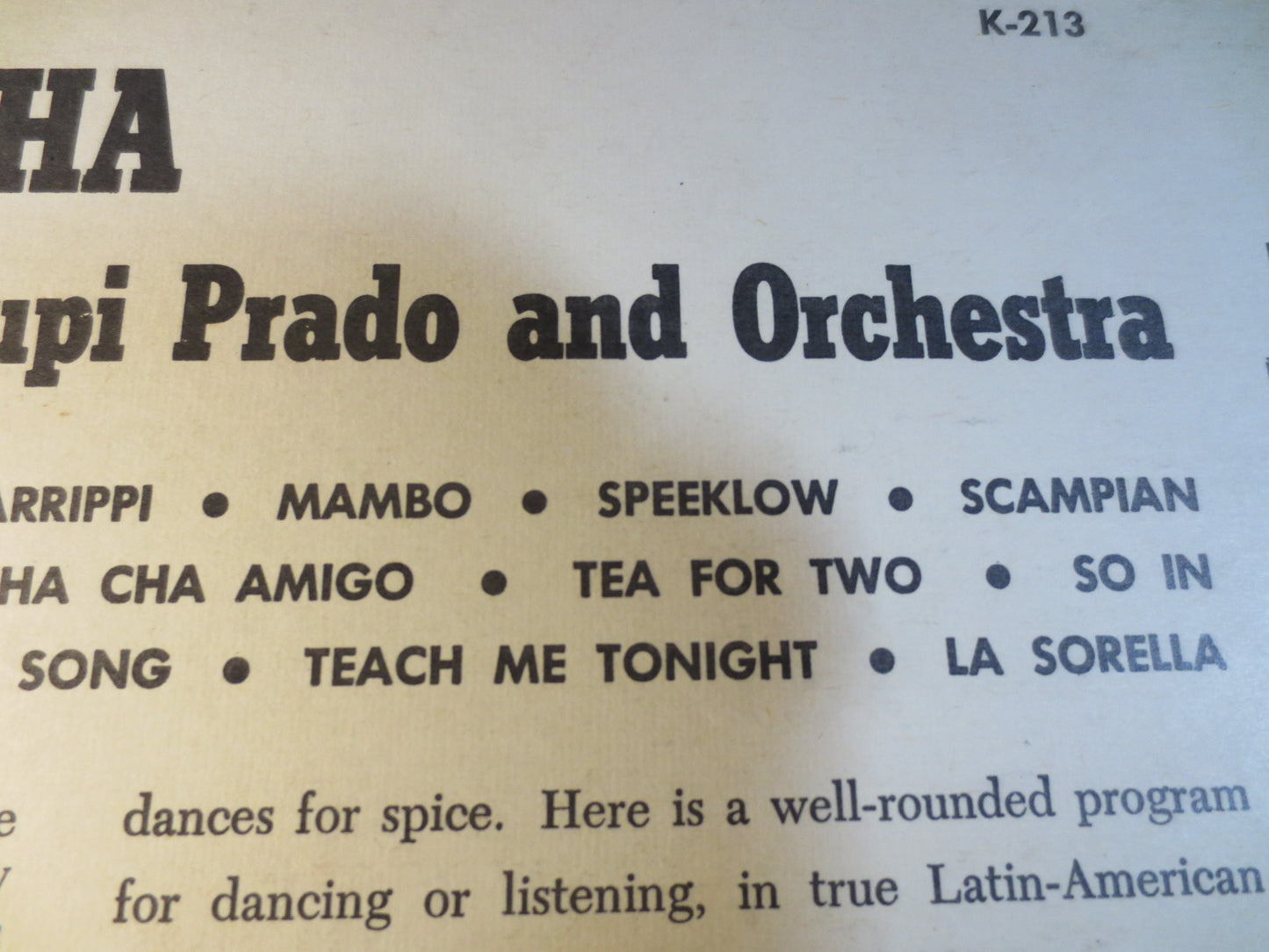 CHA CHA CHA, Pupi Prado, and His Orchestra, Jazz Records, Vintage Vinyl, Record Vinyl, Record, Vinyl Record, 1961 Records