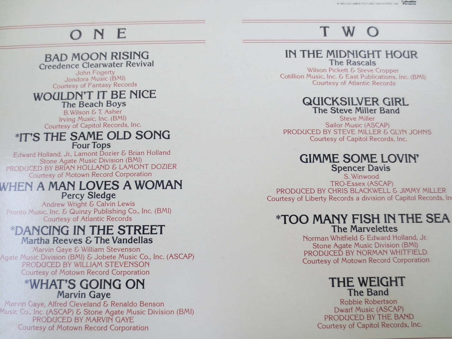 The BIG CHILL, MOTOWN Records, Movie Soundtrack, Marvin Gaye Lps, The Marvelettes Lps, The Rascals Lps, Lps, 1983 Records