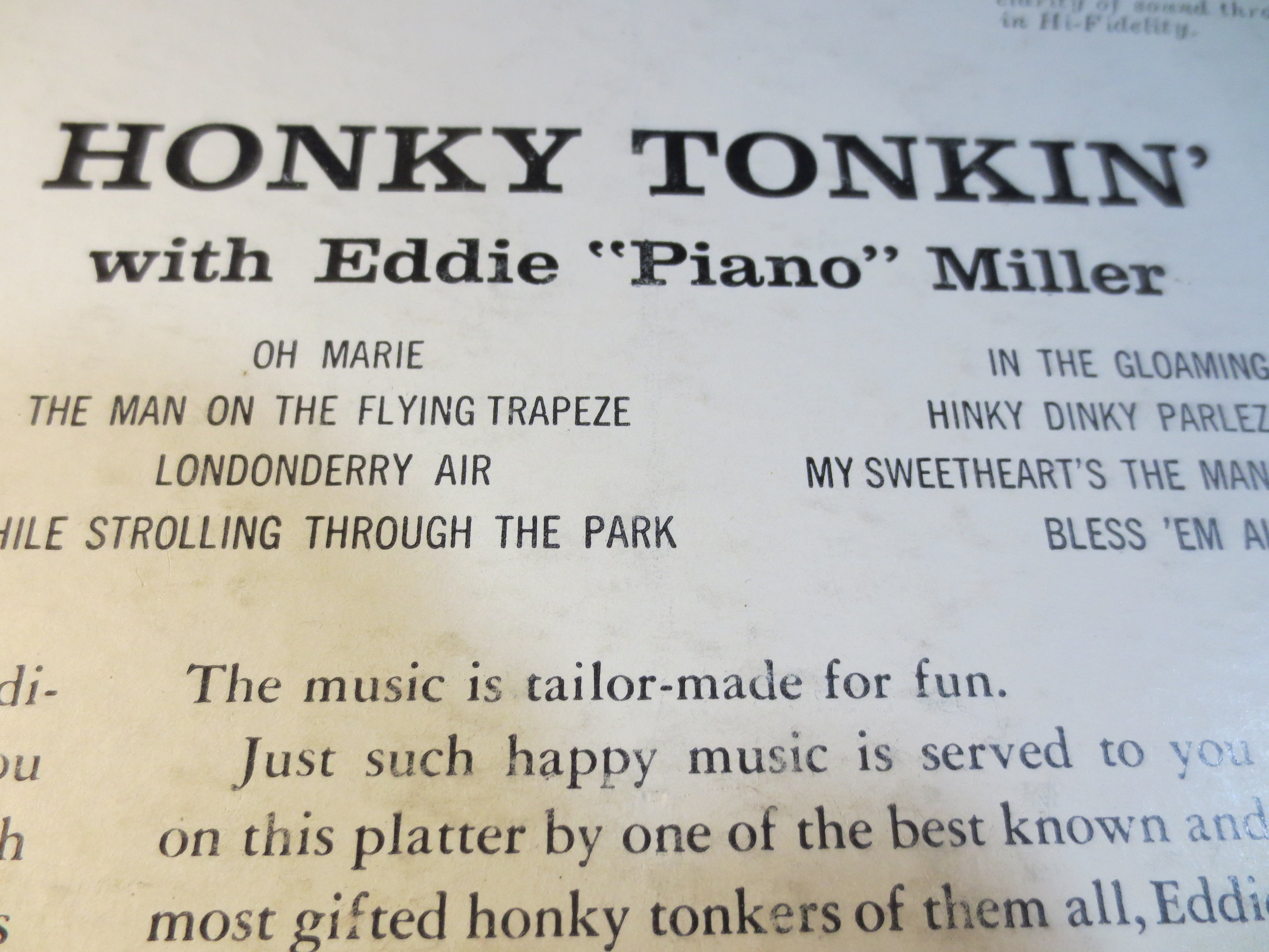 Eddie "Piano" Miller – Honky Tonkin' (1957) Vinyl LP