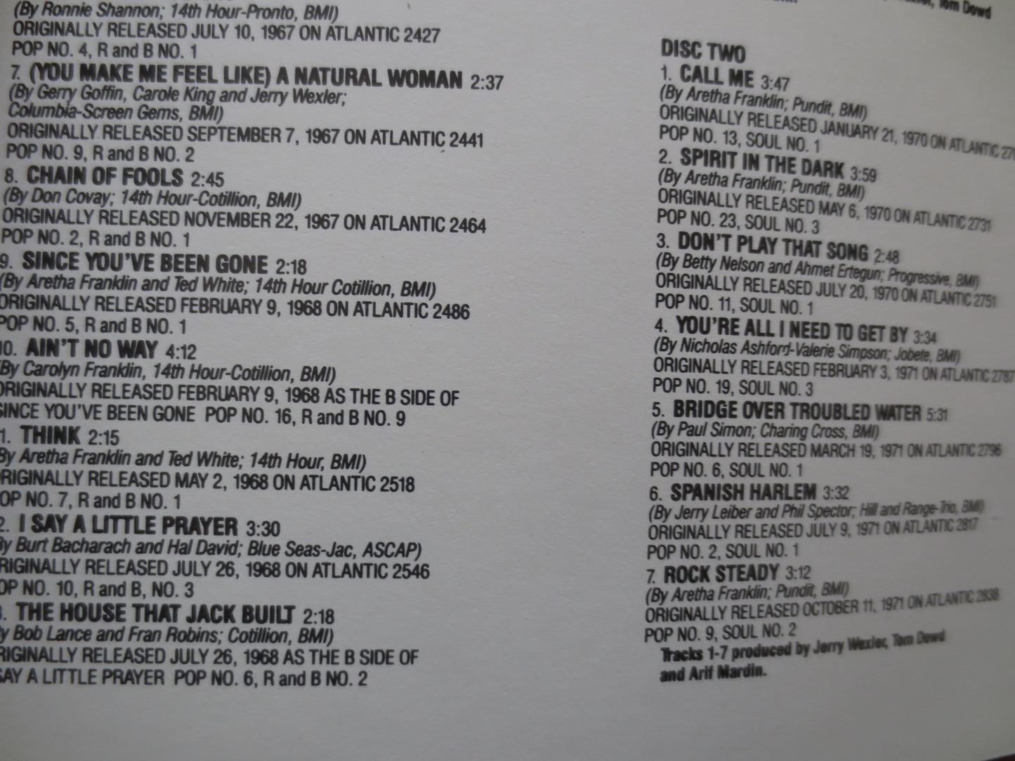 ARETHA FRANKLIN, 30 GREATEST Hits, Double Cd, Aretha Franklin Cd, Soul Music Cd, Classic Soul Cd, Pop Cd, 1986 Compact Disc