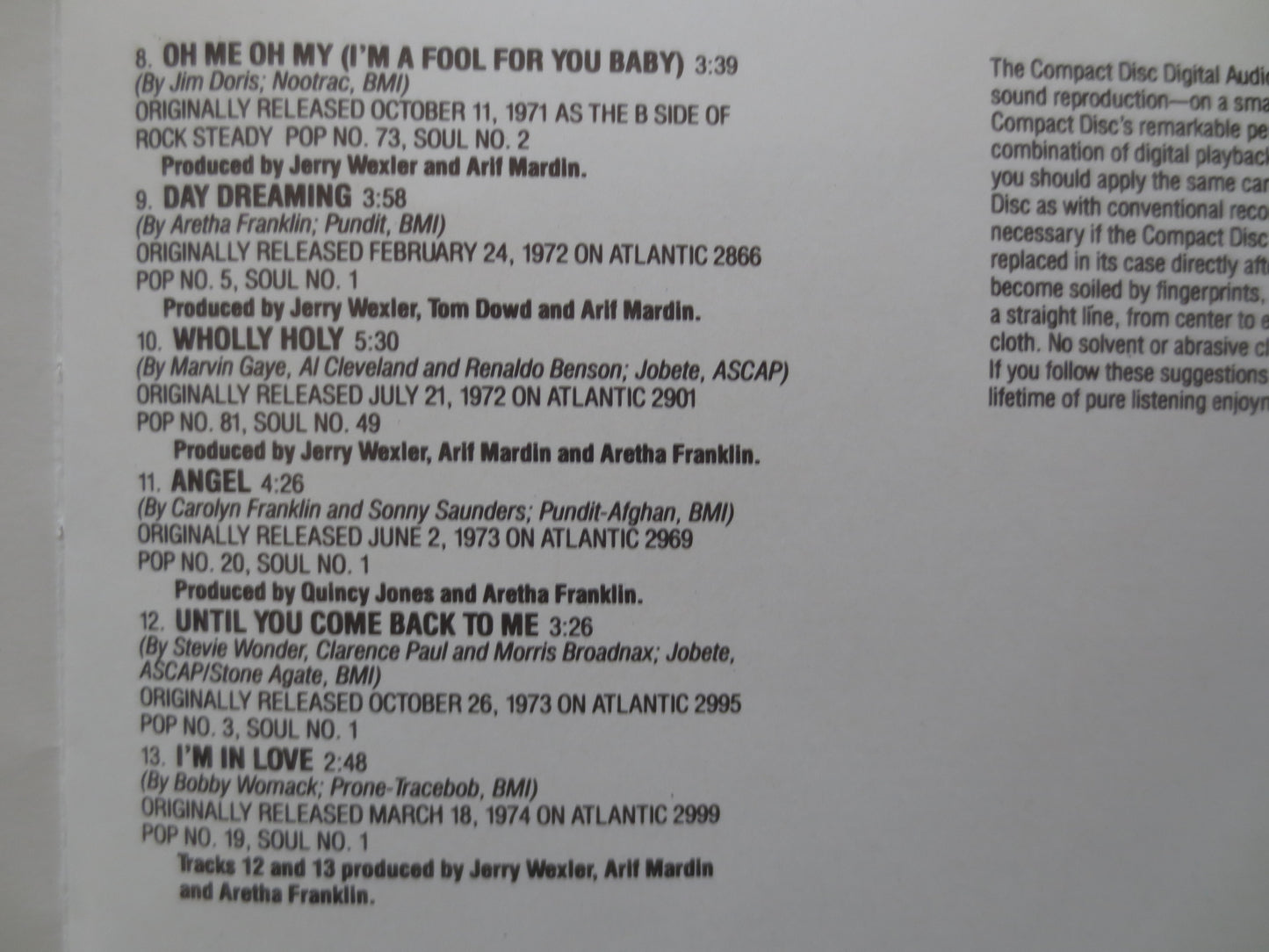 ARETHA FRANKLIN, 30 GREATEST Hits, Double Cd, Aretha Franklin Cd, Soul Music Cd, Classic Soul Cd, Pop Cd, 1986 Compact Disc
