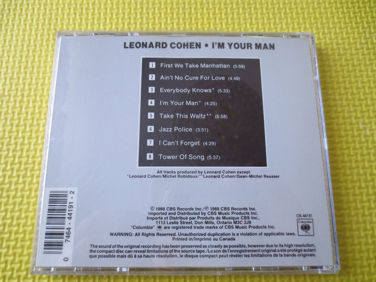 LEONARD COHEN, I'm Your MAN, Leonard Cohen Cd, Leonard Cohen Lp, Folk Music Cd, Classic Folk Cd, Music Cd, Vintage Compact Disc