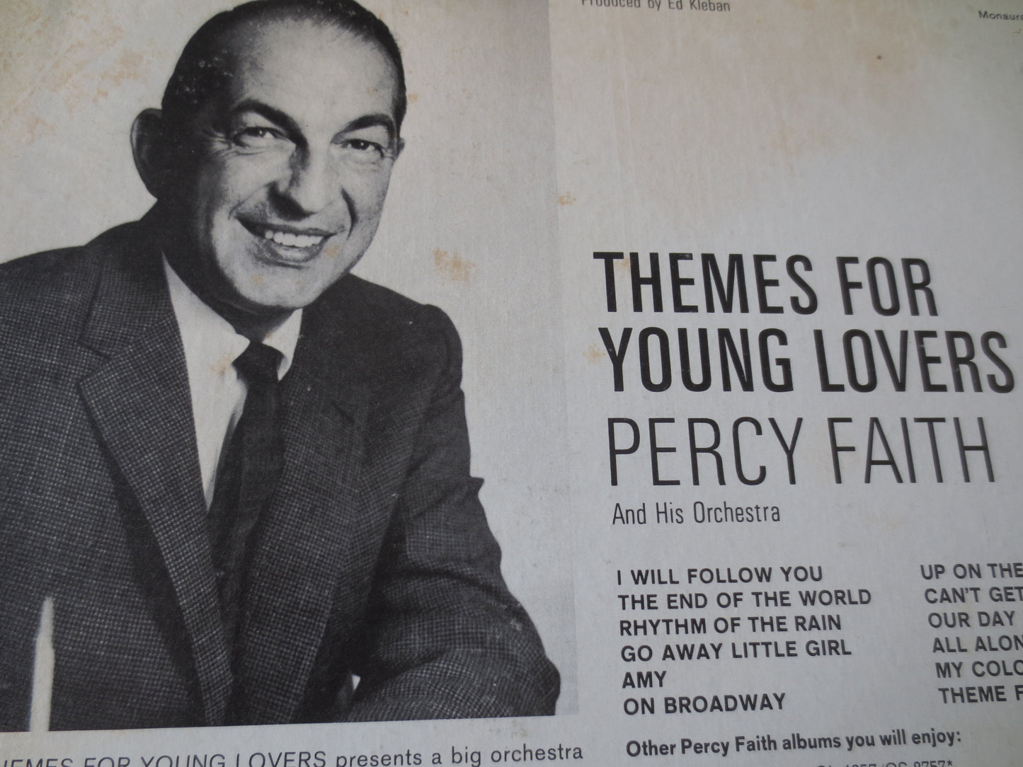 PERCY FAITH, Themes For Young LOVERS, Percy Faith Records, Percy Faith Album, Percy Faith Vinyl, Vinyl Lp, 1963 Records