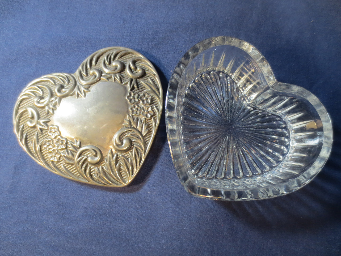 Vintage GLASS, HEART BOX, Vintage Cut Glass, Cut Glass Heart, Heart Shaped Box, Etched Glass, Etched Glassware, Glass Jewelry Box, Boxes