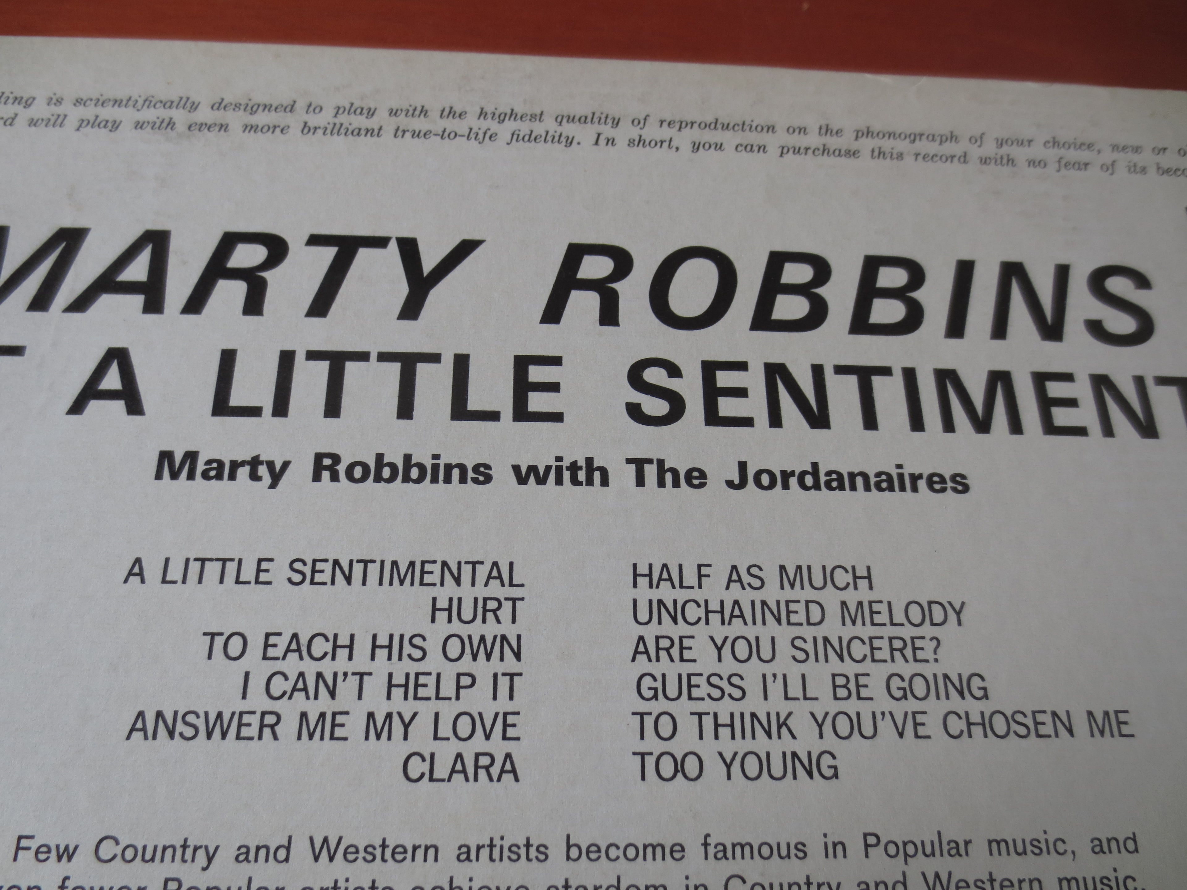 Marty Robbins – Just A Little Sentimental (1961) Vinyl LP