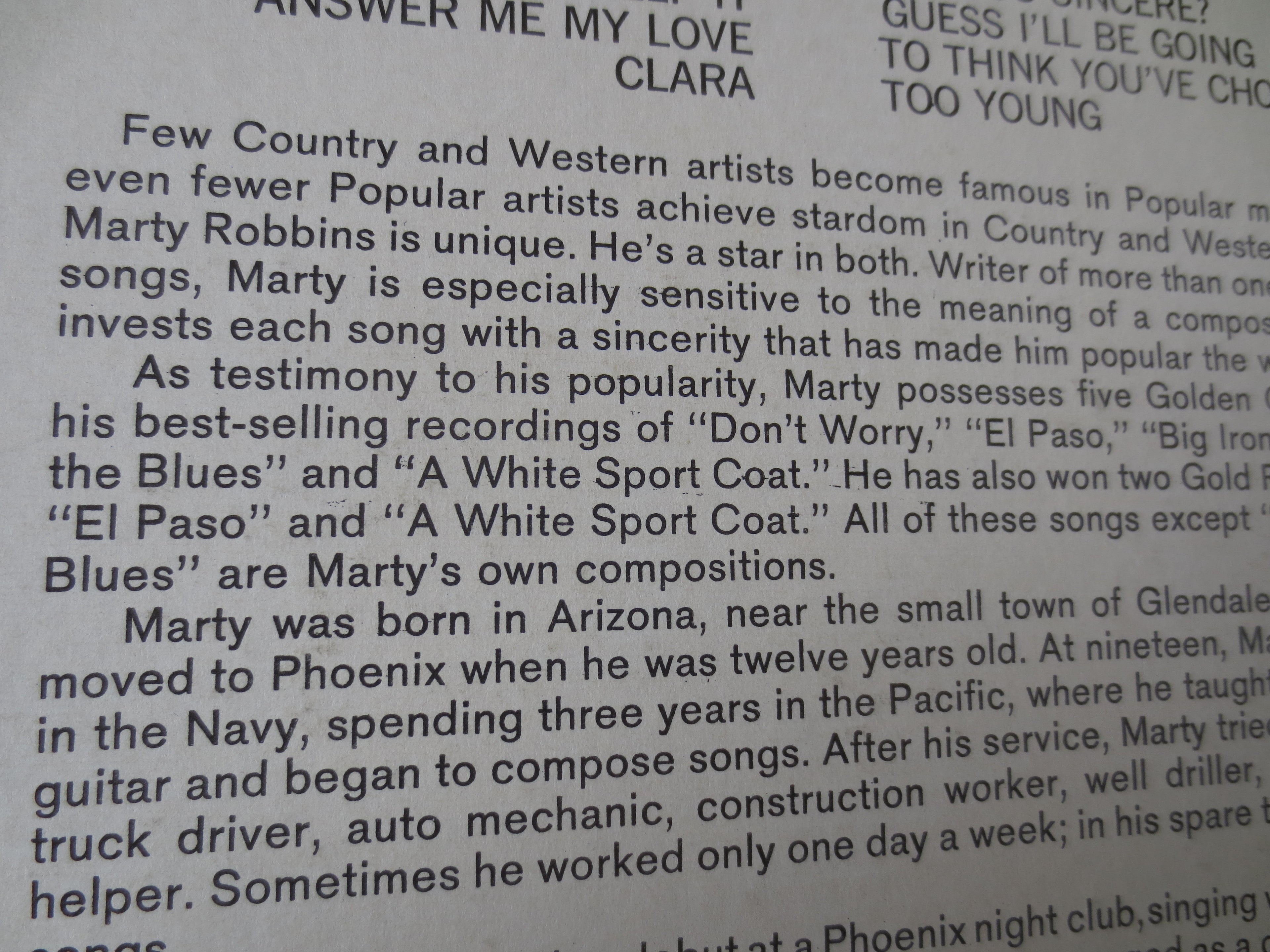 Marty Robbins – Just A Little Sentimental (1961) Vinyl LP