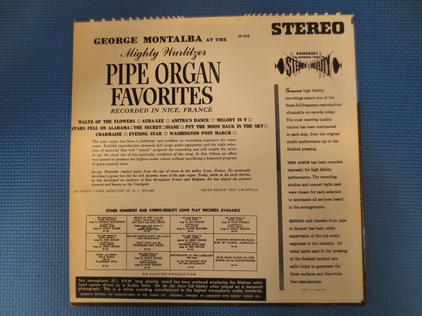 GEORGE MONTALBA, Pipe ORGAN Favorites, Robert Hunter, Vintage Vinyl, Record Vinyl, Record, Vinyl Record, Lps, 1958 Records