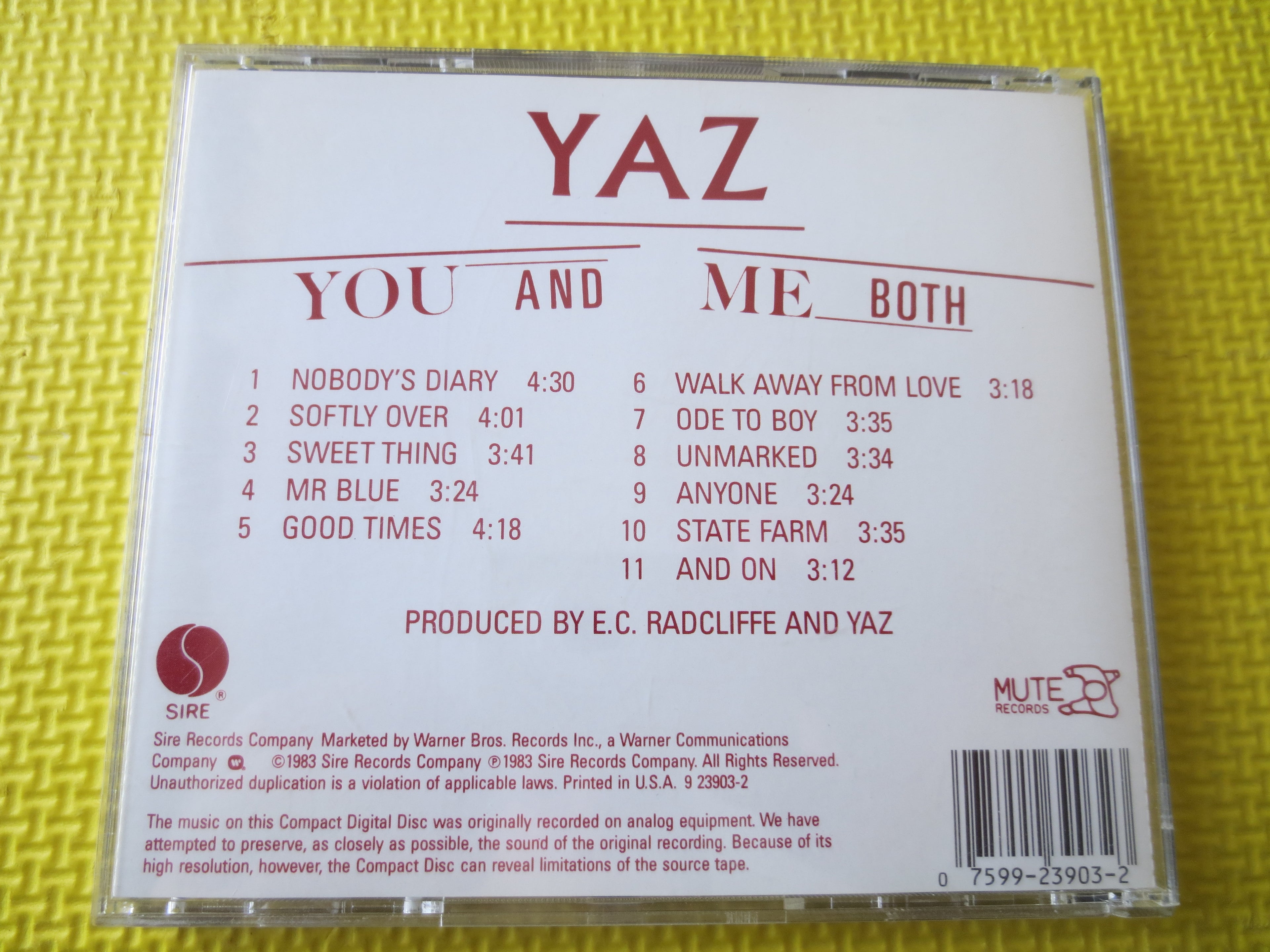 Yaz – You and Me Both (1987) CD
