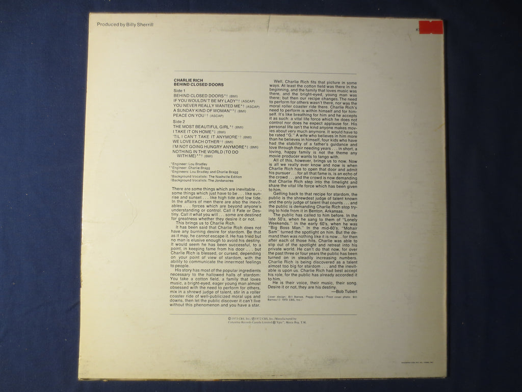 Charlie Rich – Behind Closed Doors (1973) Vinyl LP