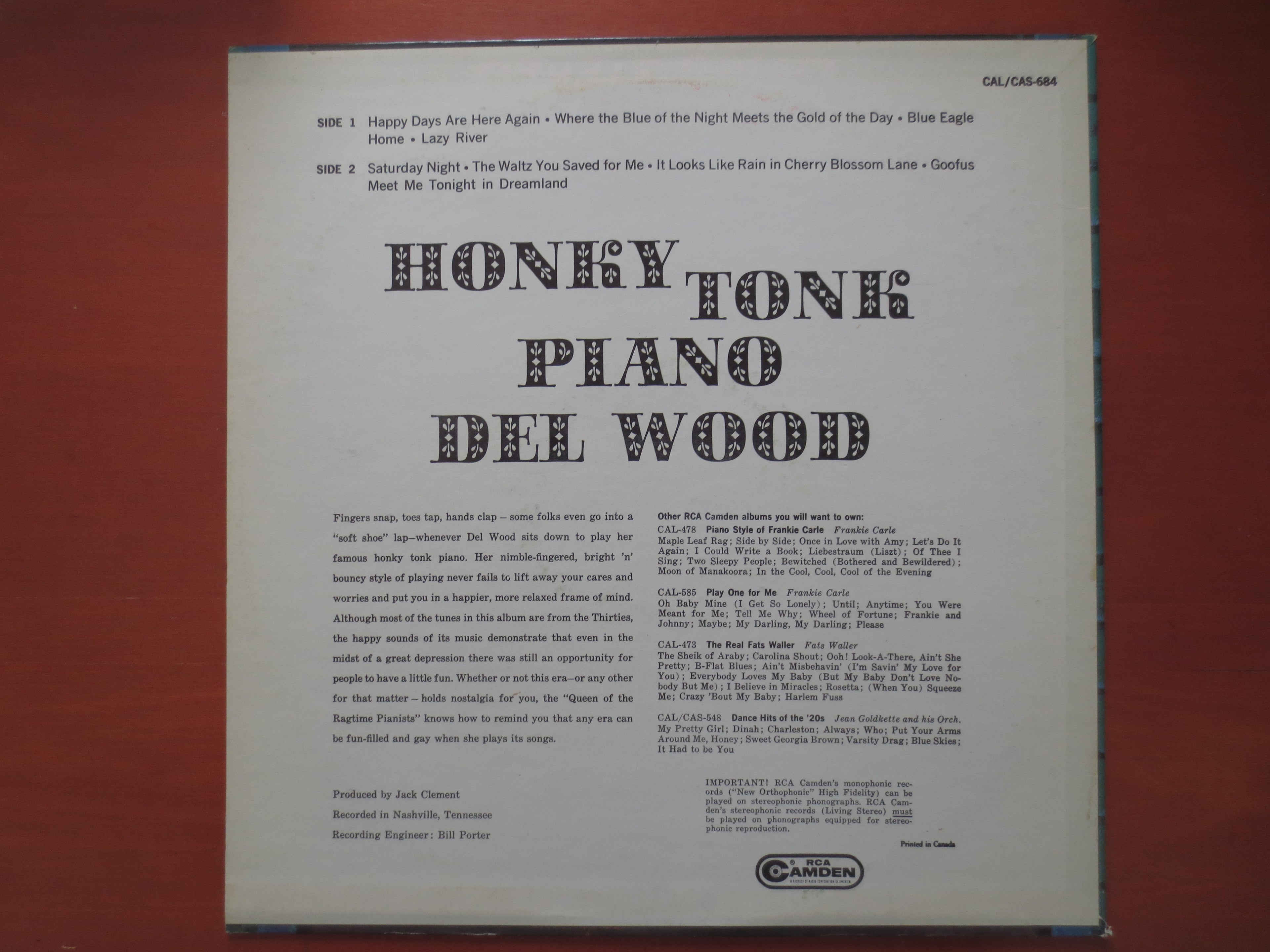 Del Wood – Honky-Tonk Piano (1961) [Vinyl LP]