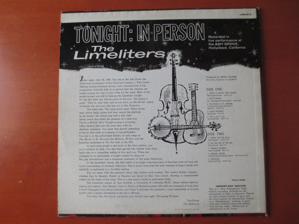 The Limeliters – Tonight in Person (1961) Vinyl LP