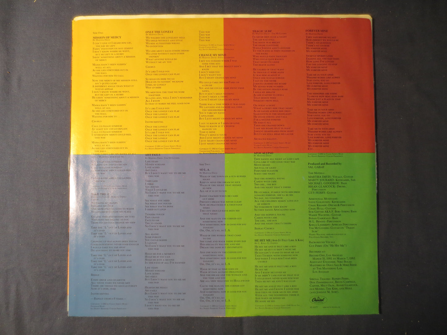 The MOTELS, All FOUR ONE, The Motels Album, The Motels Vinyl, The Motels Lp, Vintage Vinyl, Records, 1982 Records