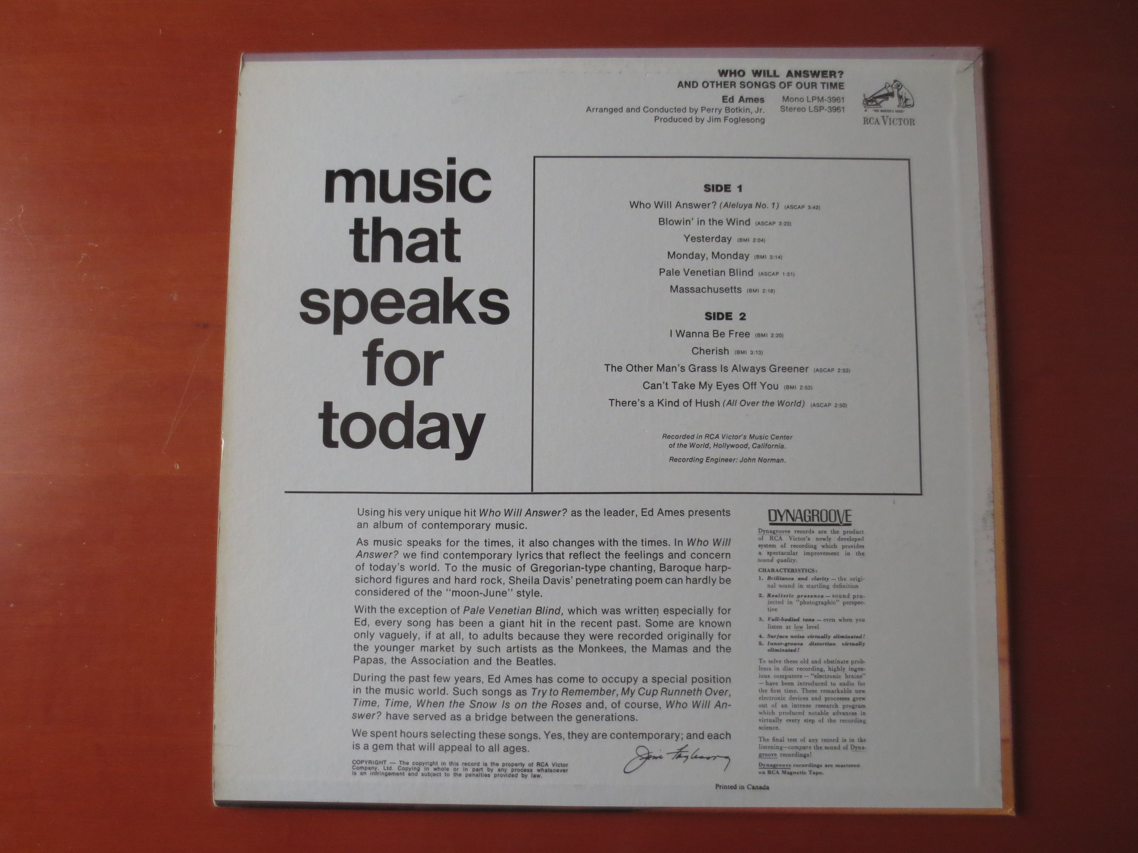 Ed Ames – Who Will Answer? (1968) Vinyl LP