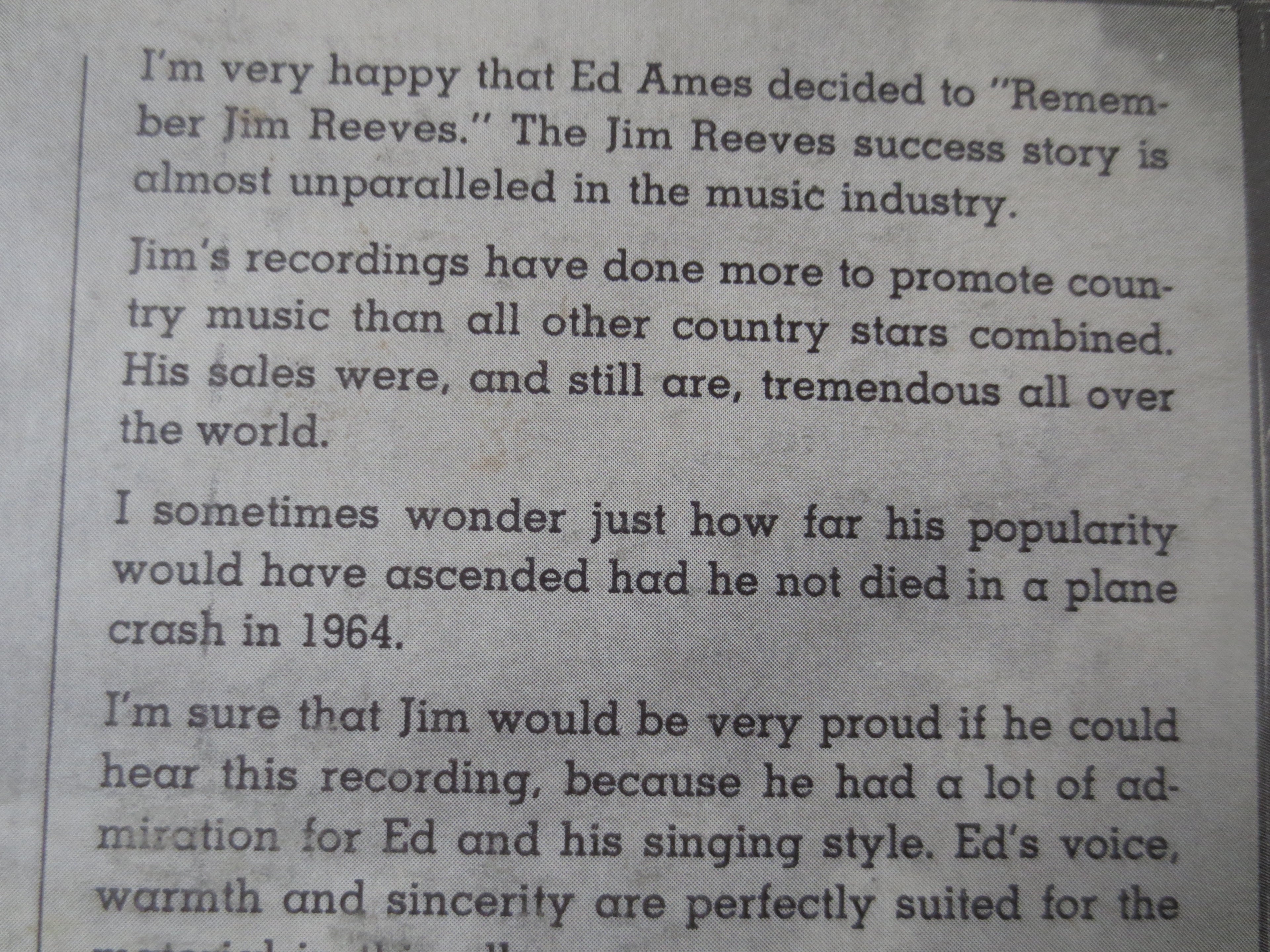 Ed Ames – Remembers Jim Reeves (1972) Vinyl LP