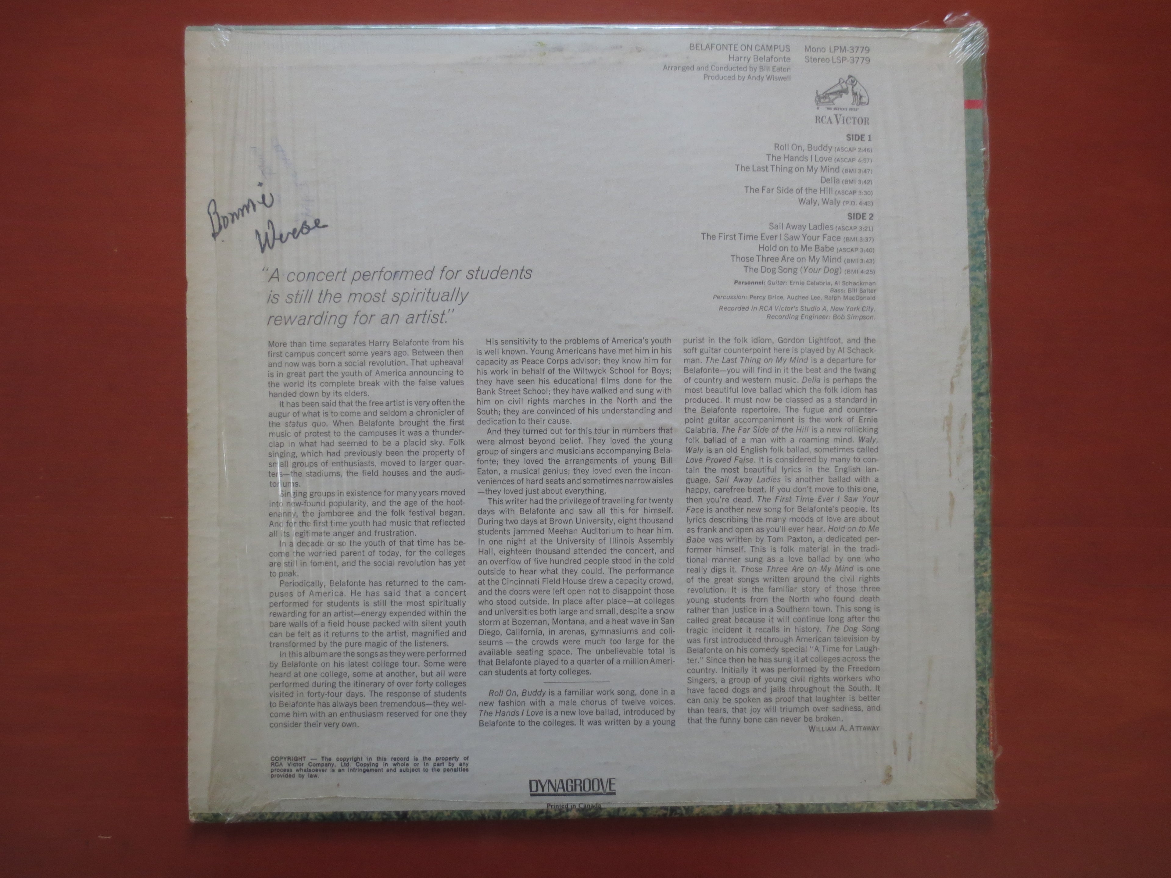 Harry Belafonte – On Campus (1967) Vinyl LP