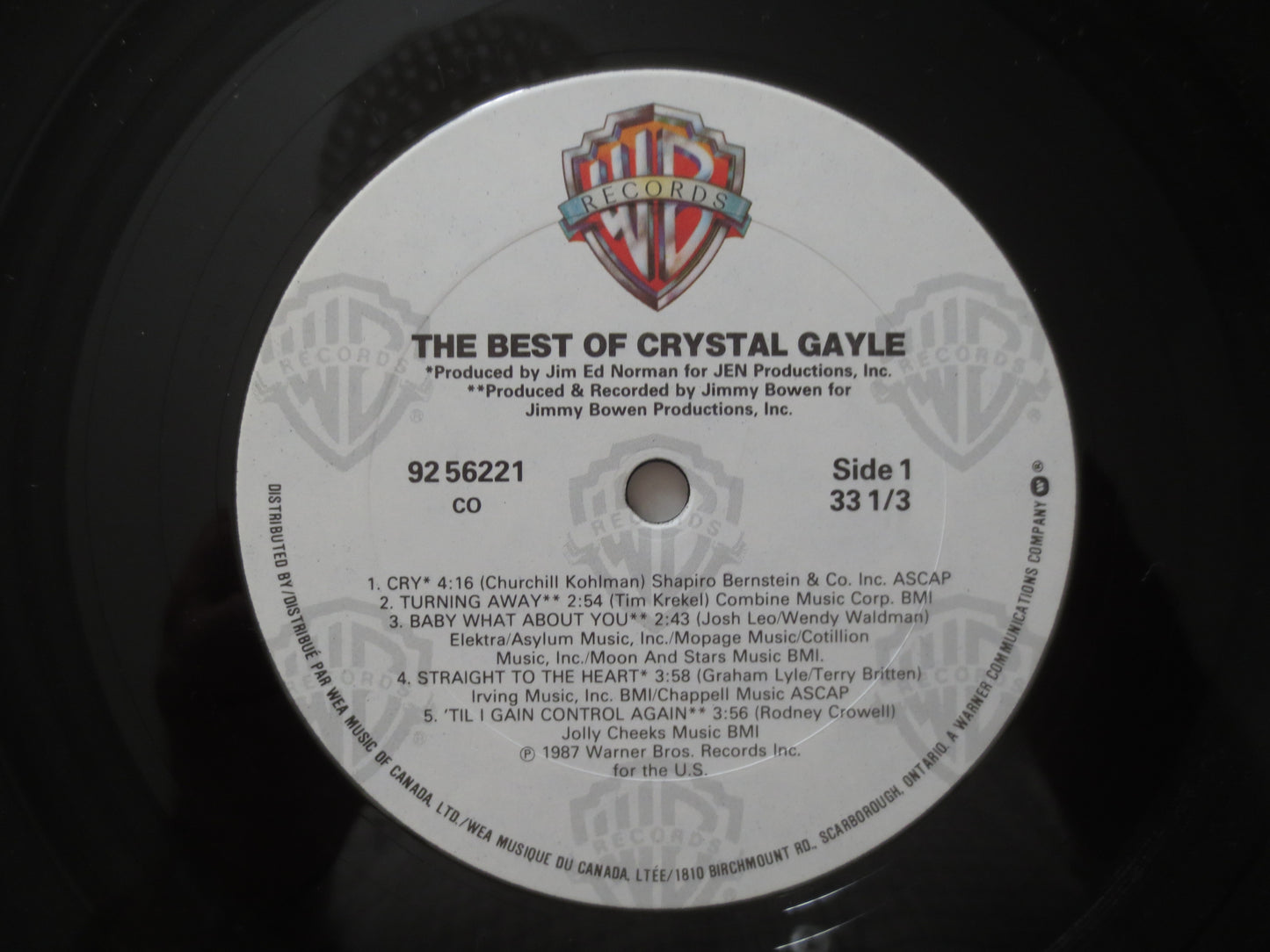CRYSTAL GAYLE, The BEST of, Crystal Gayle Album, Crystal Gayle Vinyl, Crystal Gayle Lp, Country Records, Vinyl, 1987 Record