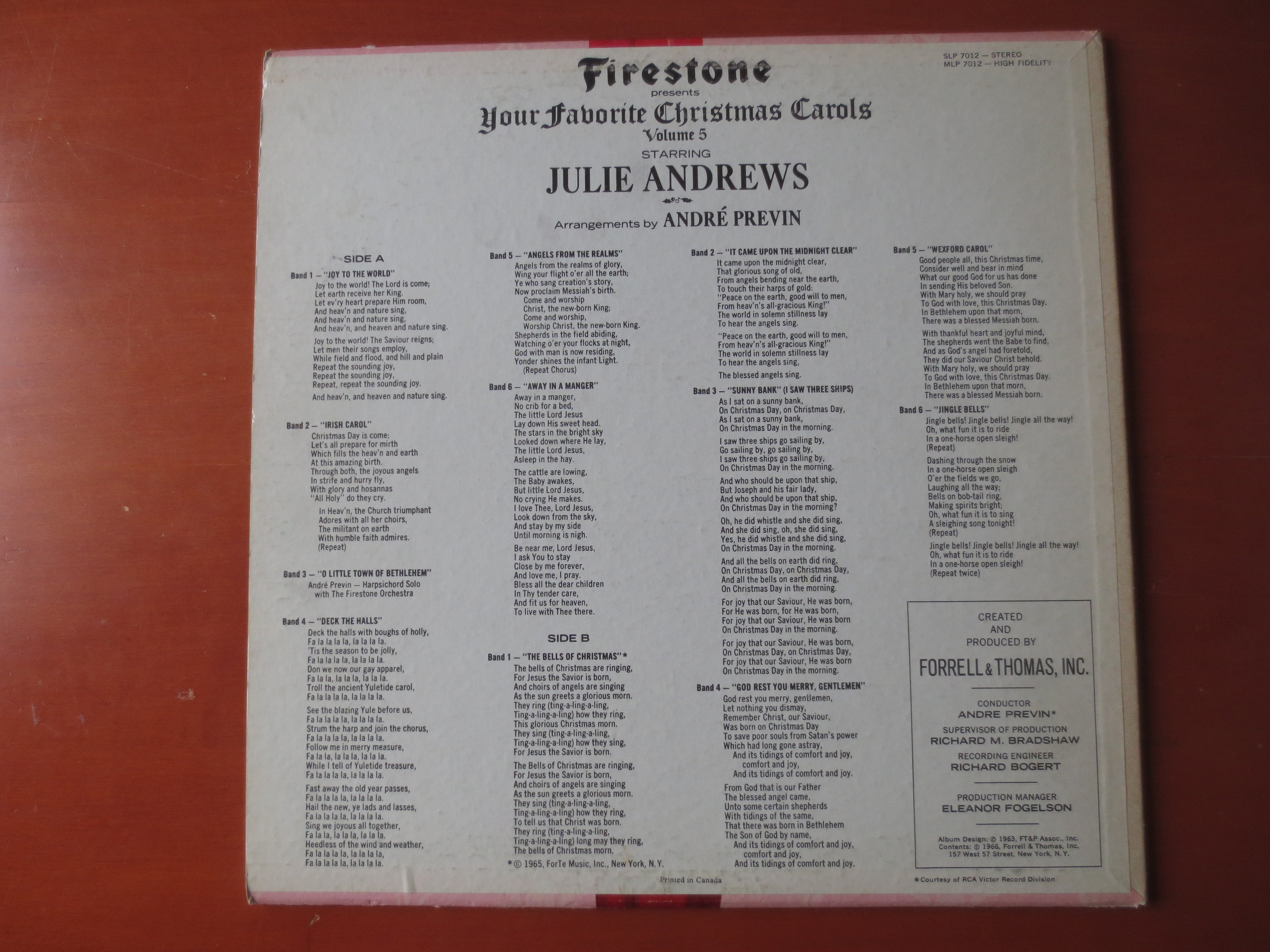 JULIE ANDREWS, Christmas Album, 1966 Record, Vinyl Lp
