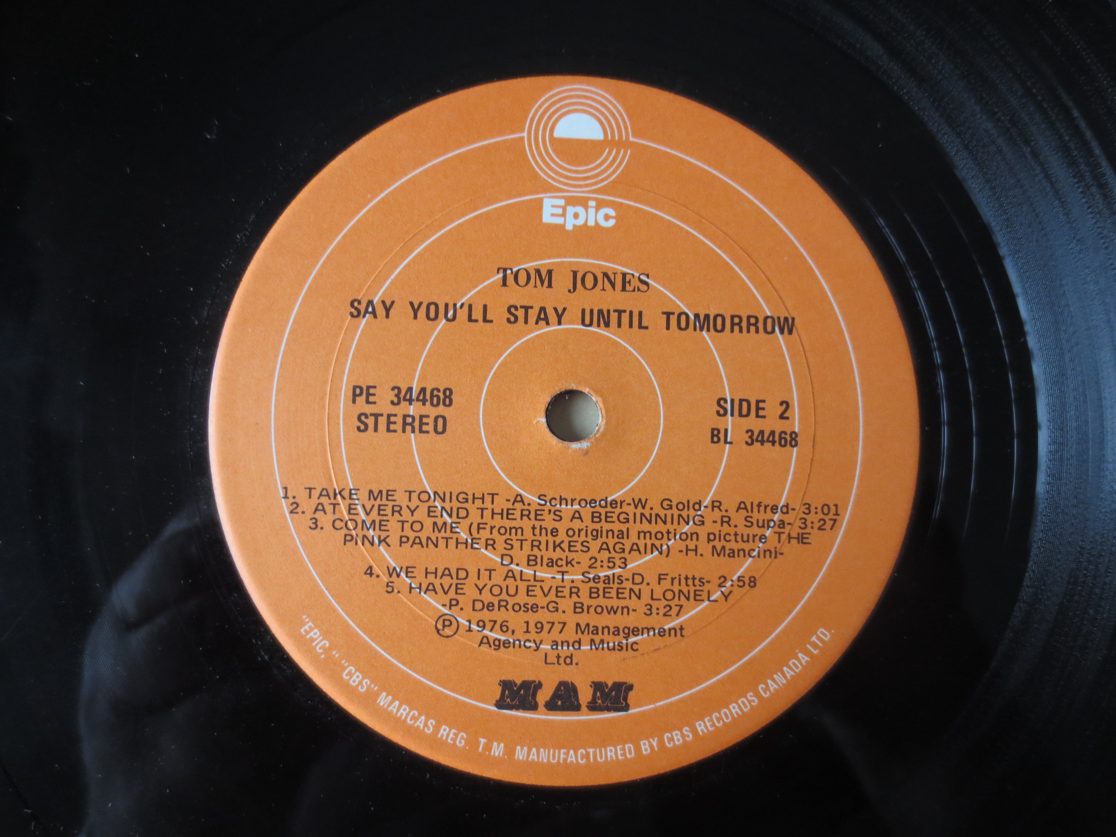 Tom Jones – Say You'll Stay Until Tomorrow (1977) Vinyl LP