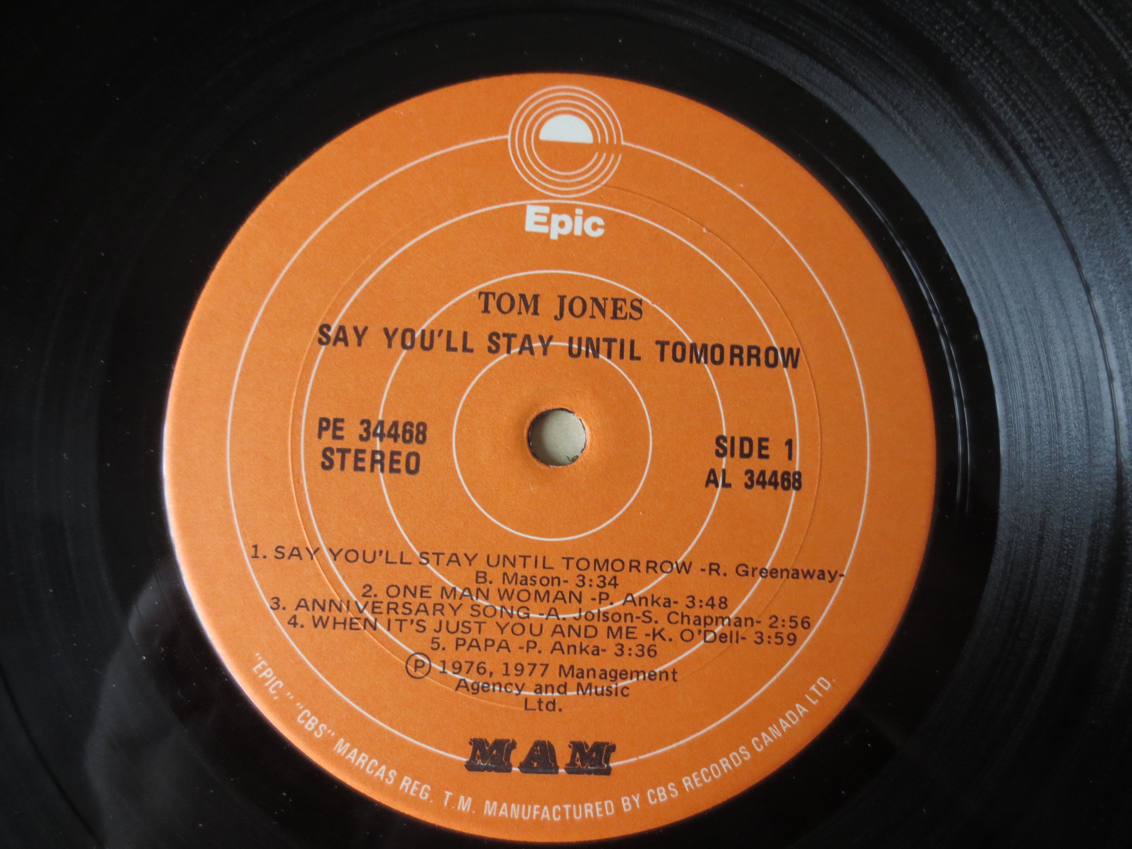 Tom Jones – Say You'll Stay Until Tomorrow (1977) Vinyl LP