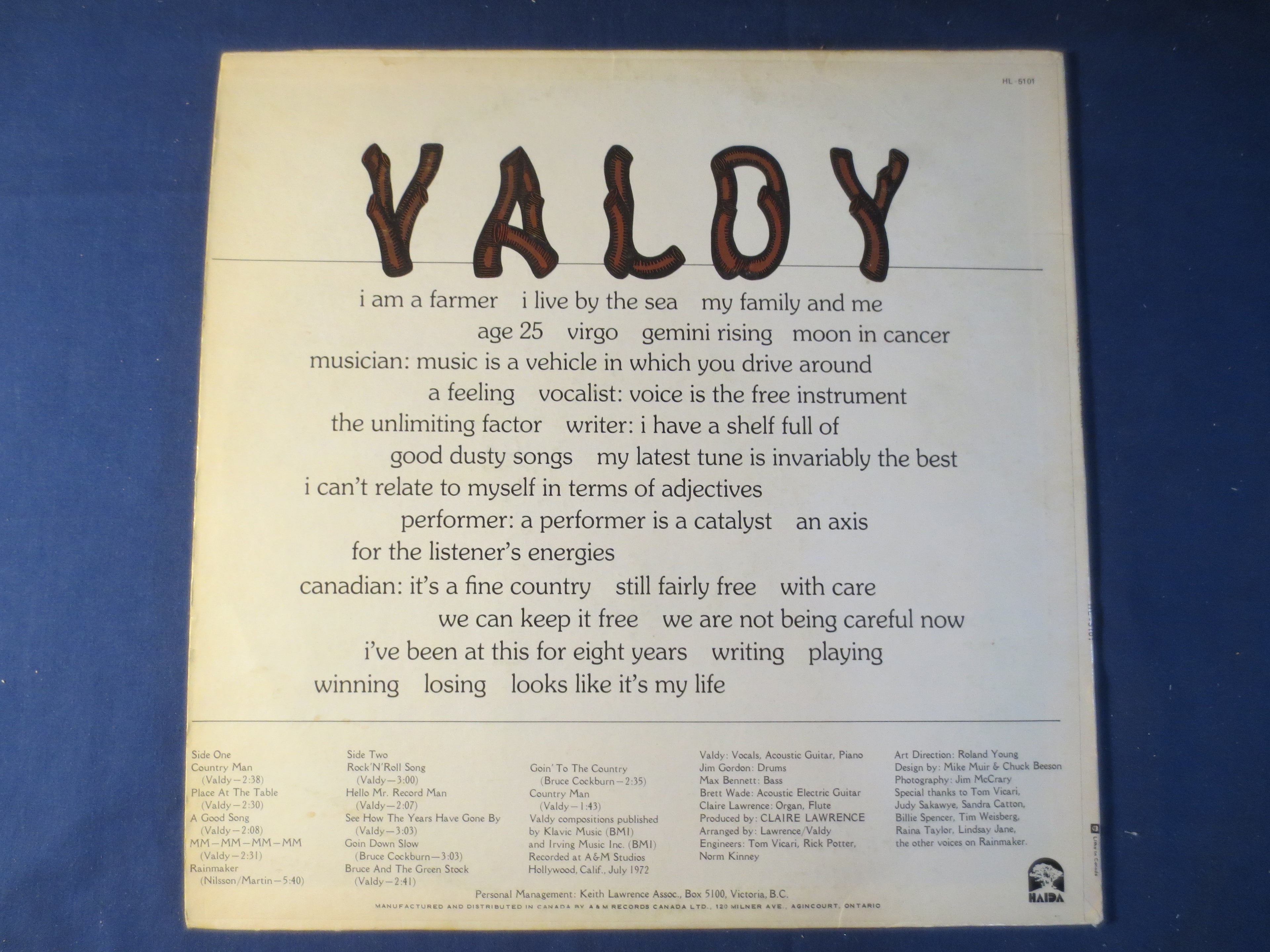 VALDY, VALDY Records, COUNTRY MAN, Valdy Albums, Valdy Vinyl, Vinyl Lp's, Country Records, Vinyl Lps, Vintage Vinyl, 1972 Records