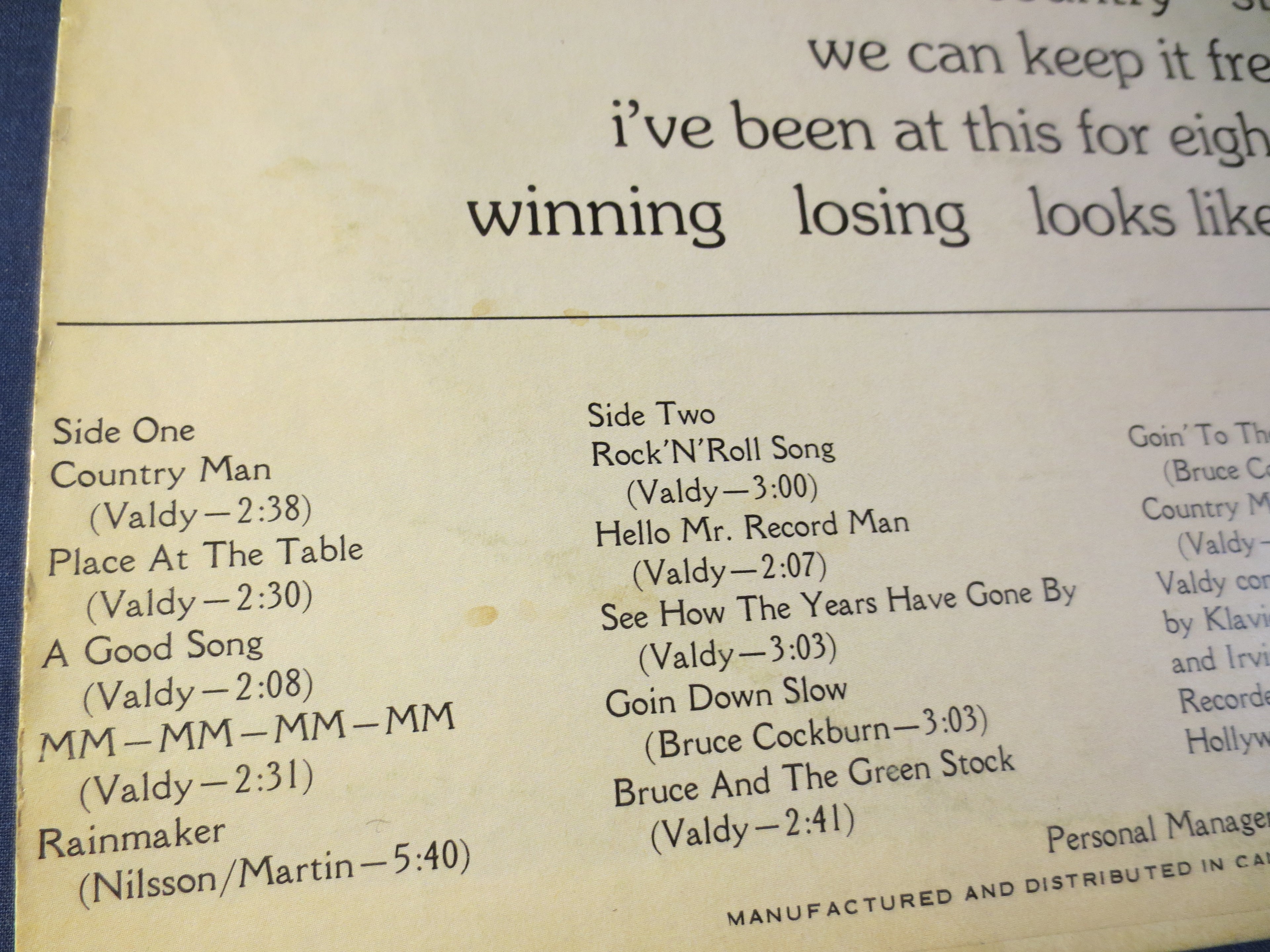 VALDY, VALDY Records, COUNTRY MAN, Valdy Albums, Valdy Vinyl, Vinyl Lp's, Country Records, Vinyl Lps, Vintage Vinyl, 1972 Records