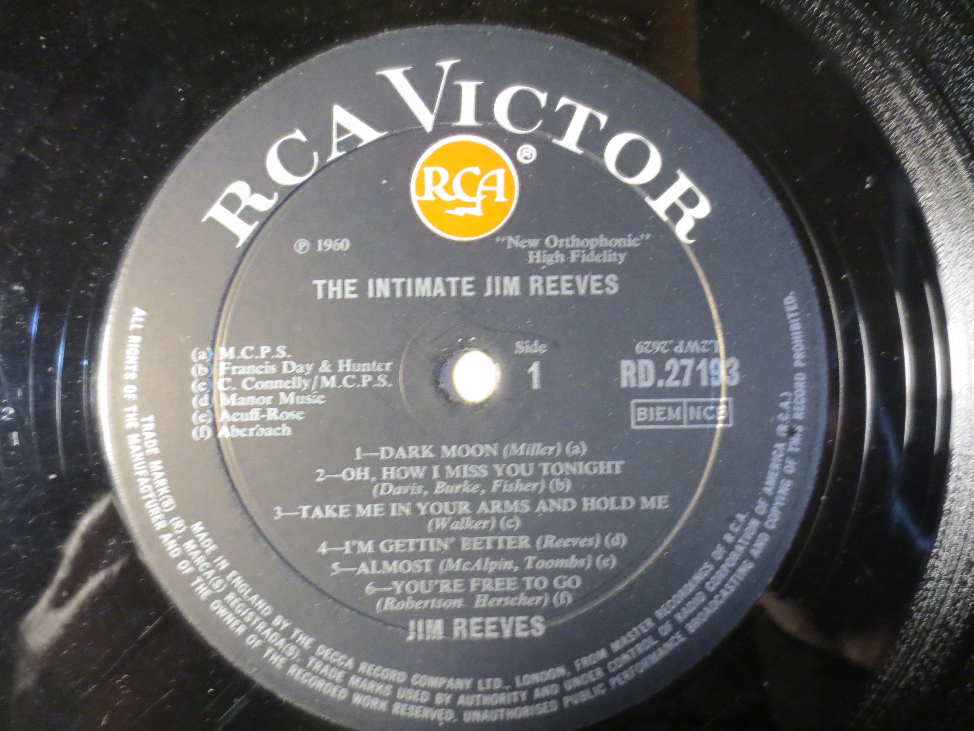 Jim Reeves – The Intimate Jim Reeves (1964) Vinyl LP