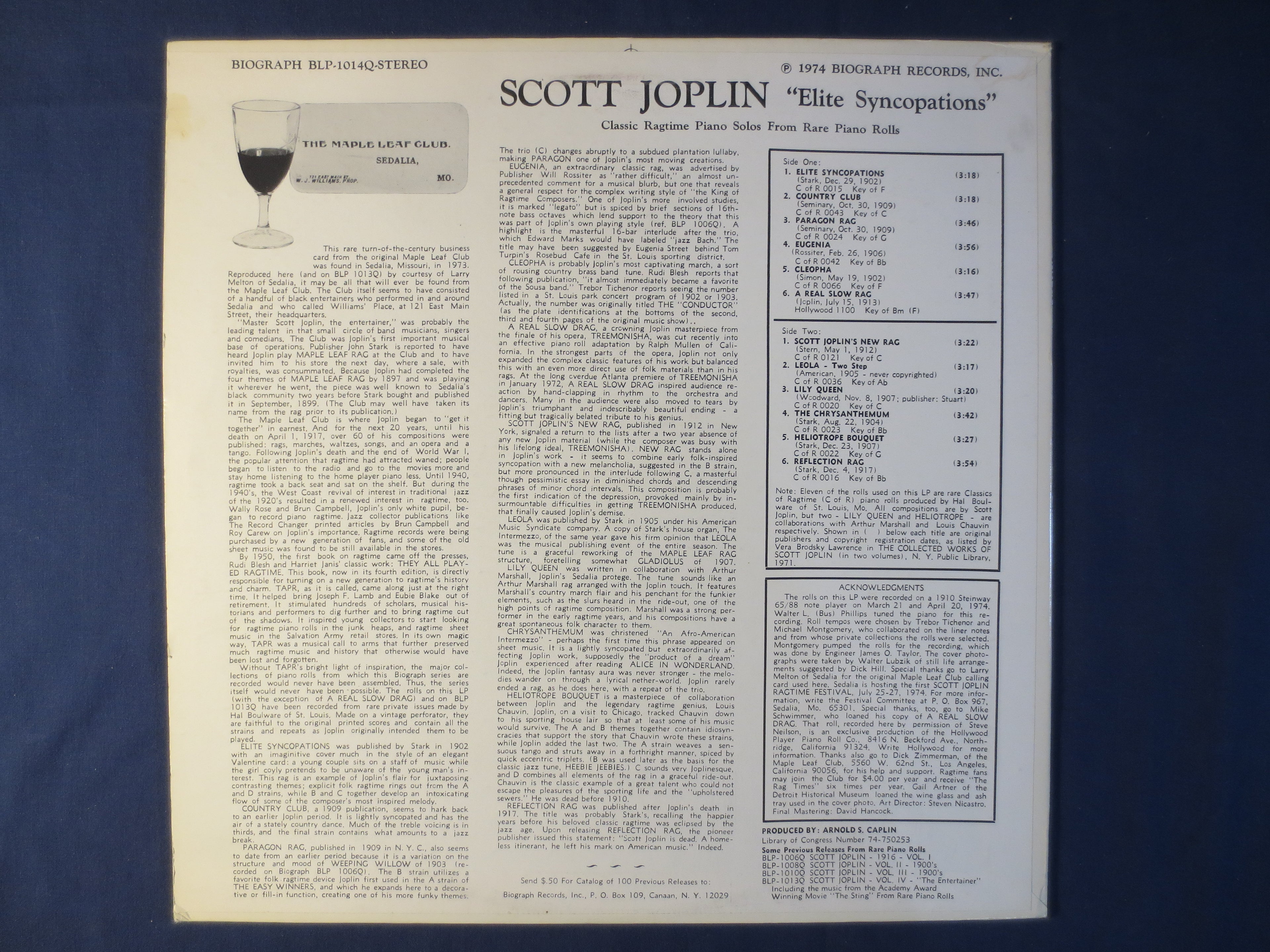 Scott Joplin – Elite Syncopations (1974) Vinyl LP