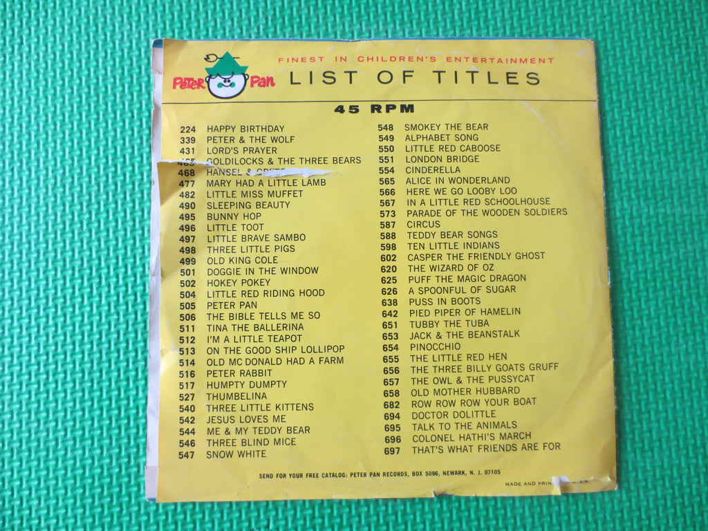 Lot of 3 KIDS RECORDS, Peter Pan, Children's Songs