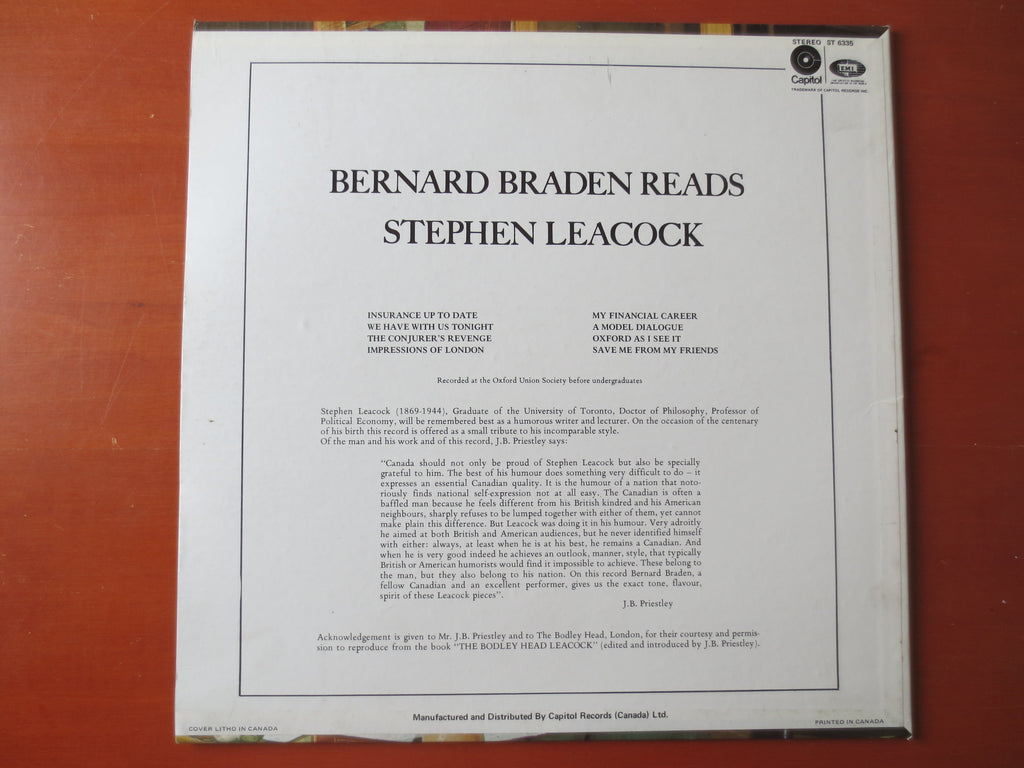 Bernard Braden – Bernard Braden Reads Stephen Leacock (1969) Vinyl LP