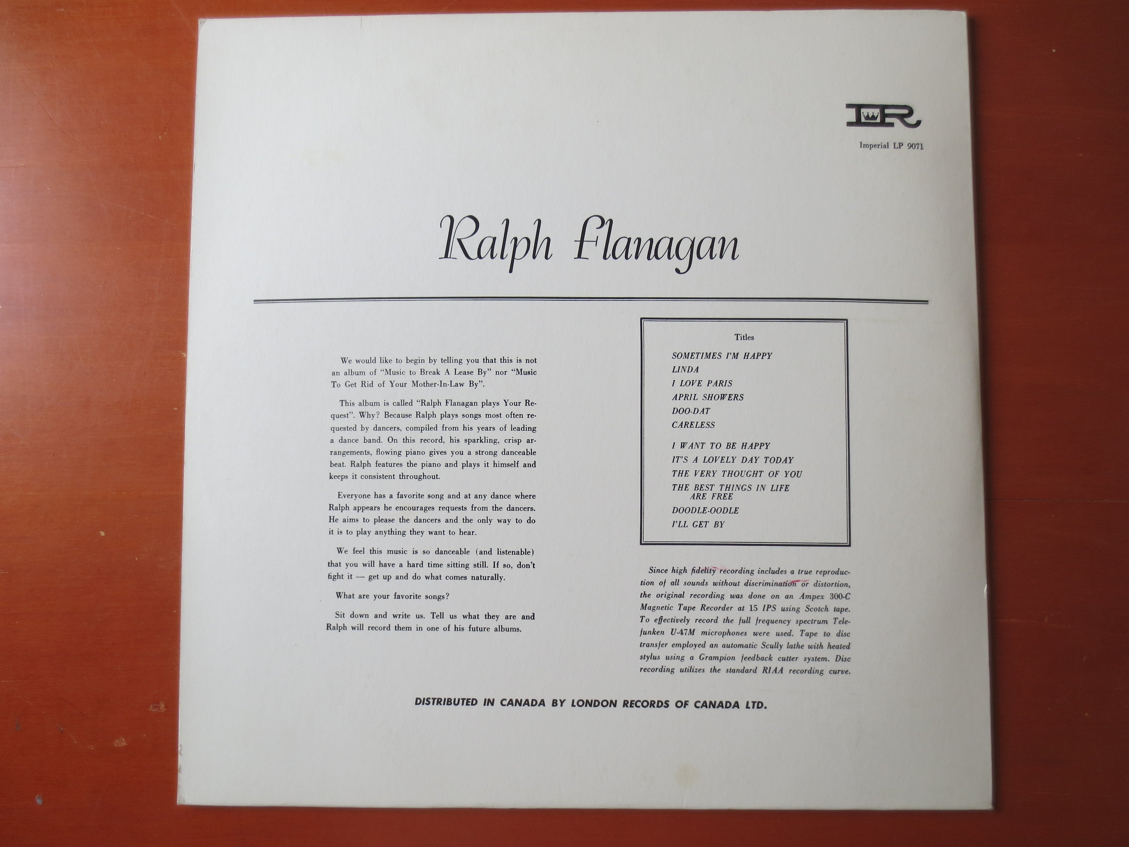 Ralph Flanagan & His Orchestra – Plays Your Request (1959) Vinyl LP