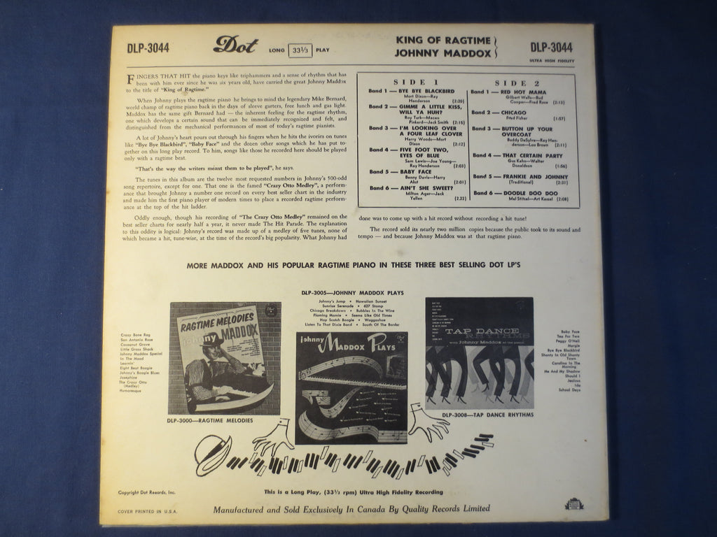 Johnny Maddox – King of Ragtime (1957) Vinyl LP