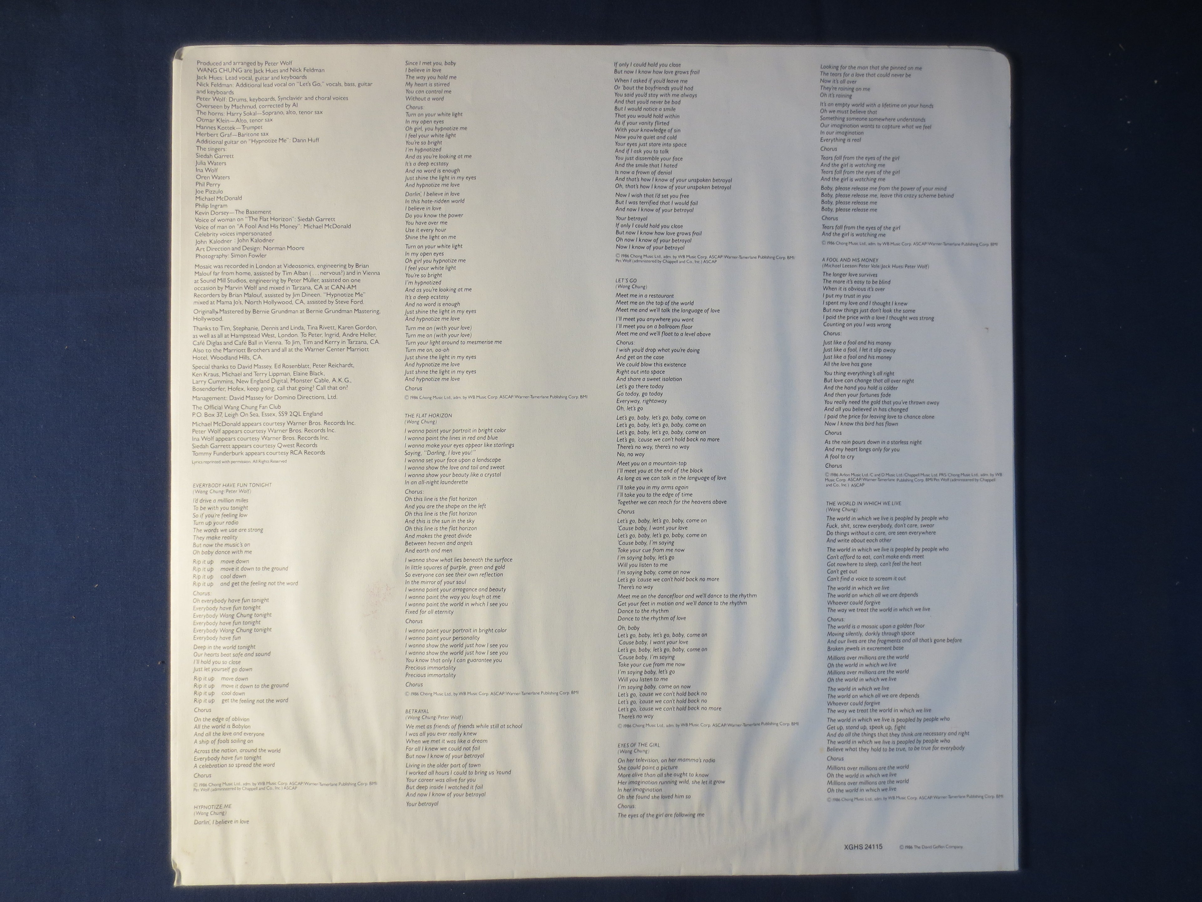 Wang Chung – Mosaic (1986) Vinyl LP