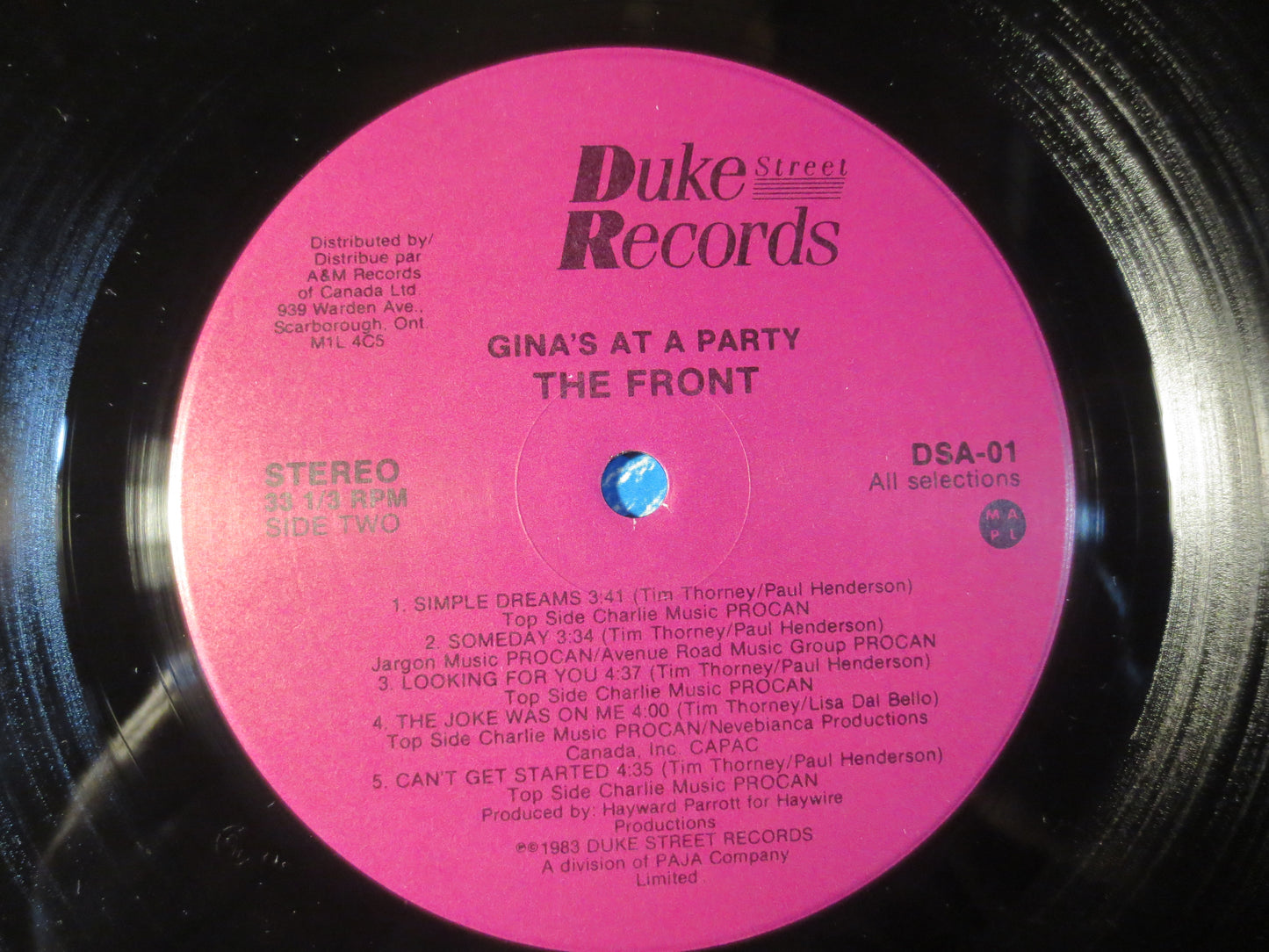 The FRONT, GINA'S at a PARTY, First Records, Debut Record, Vintage Vinyl, Record Vinyl, Record, Vinyl Record, 1983 Records
