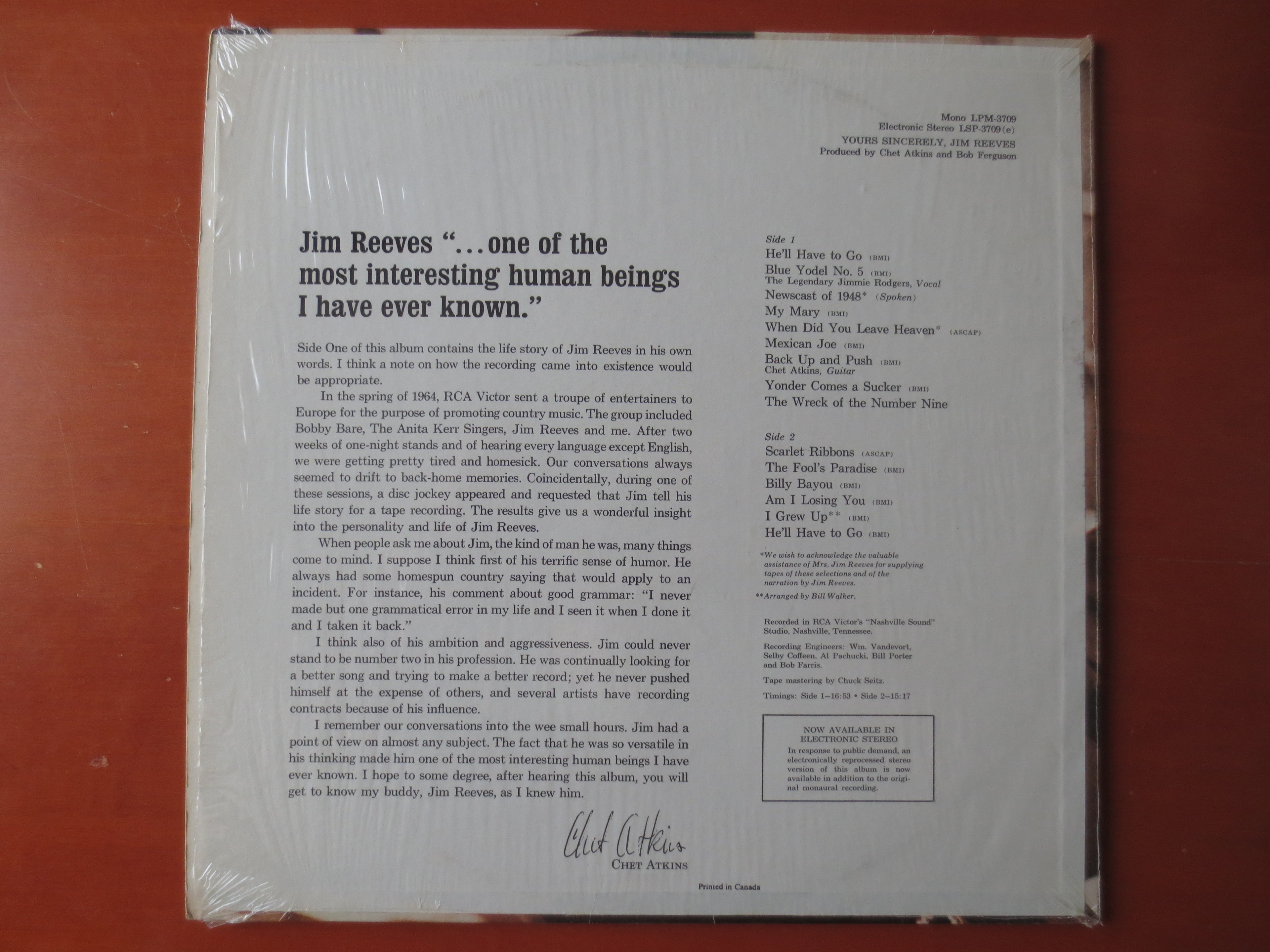 Jim Reeves – Yours Sincerely (1966) Vinyl LP