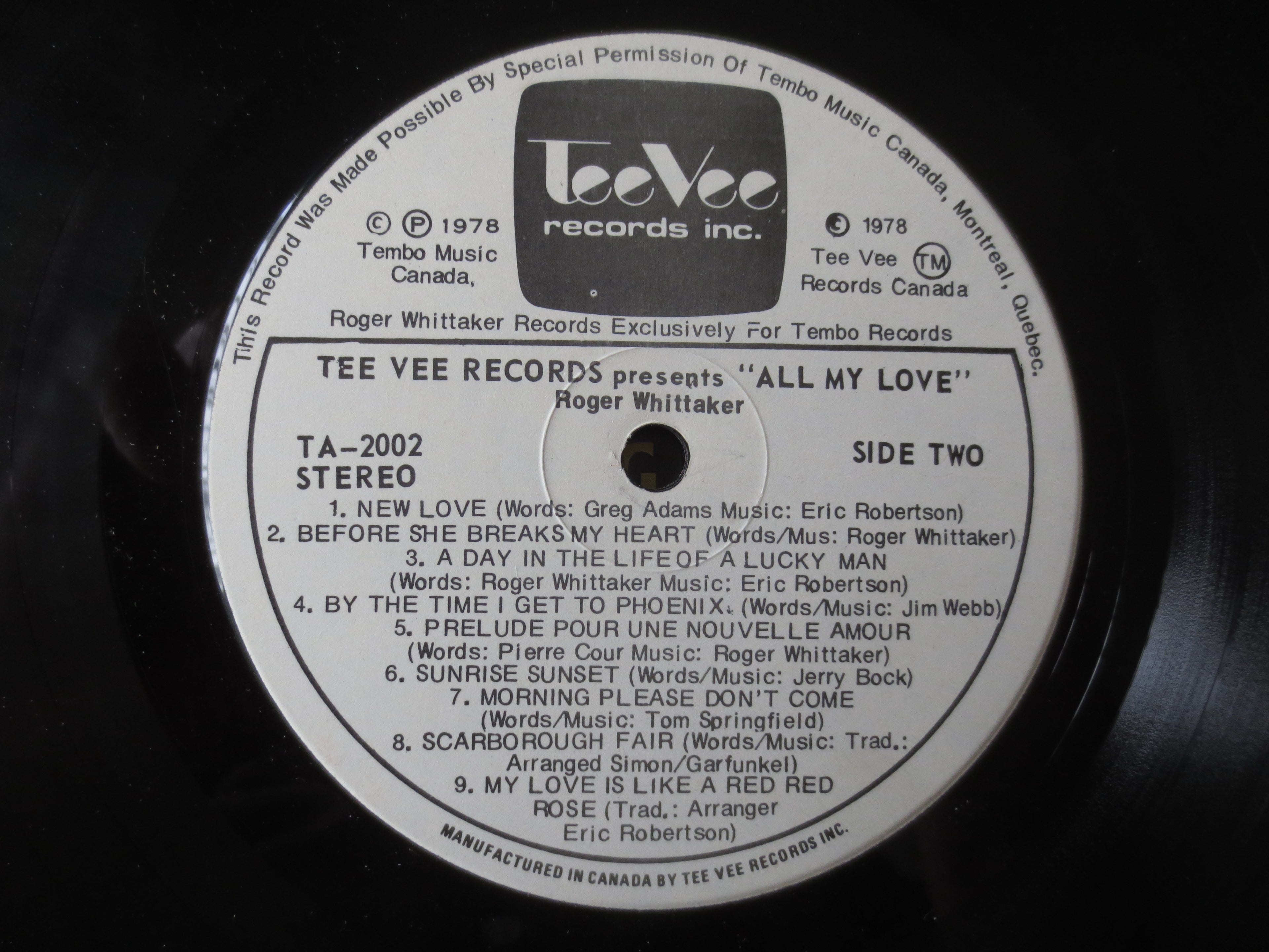 Roger Whittaker – All My Love (1978) Vinyl LP