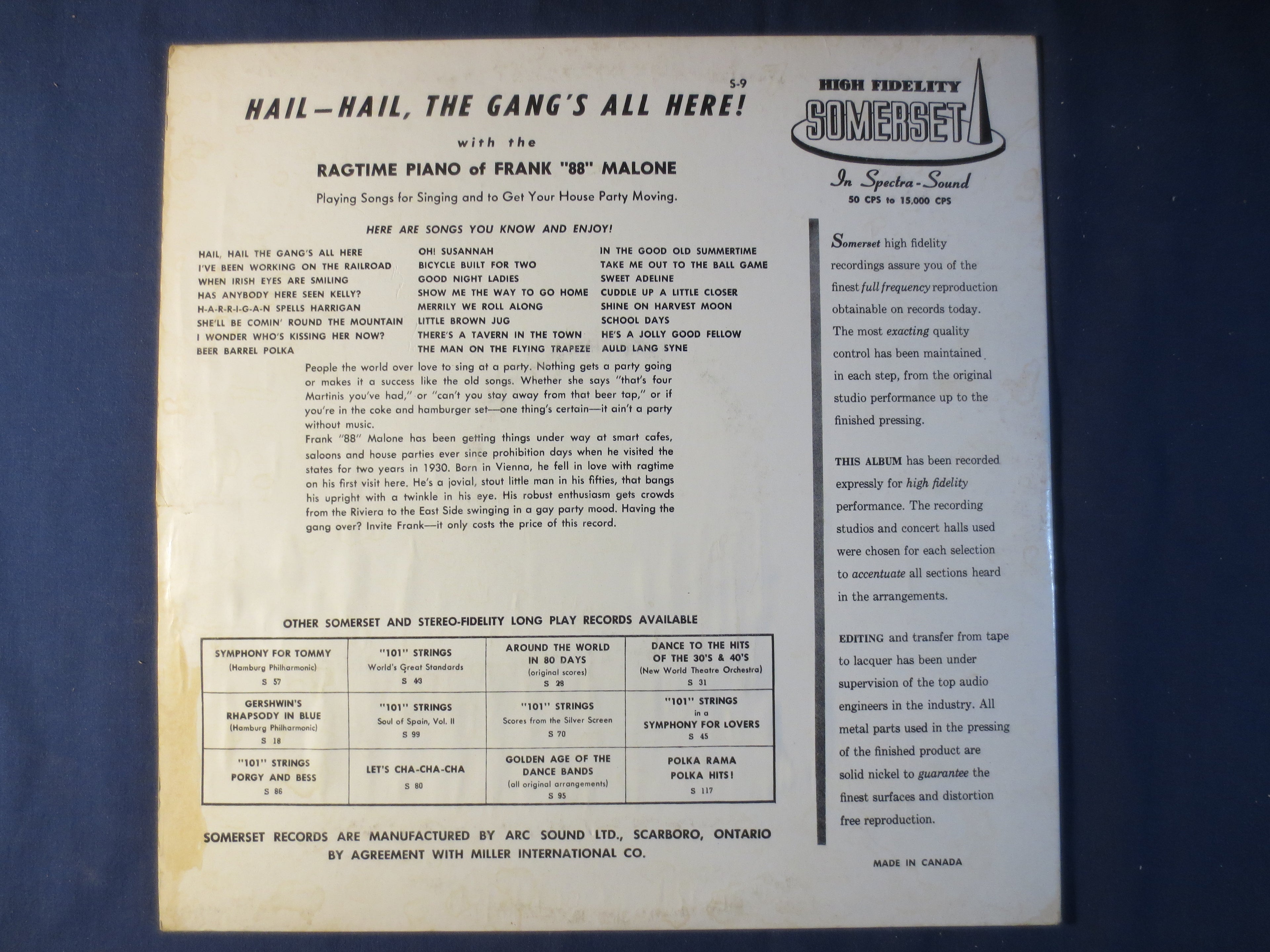 Frank Malone – Hail! Hail! The Gang's All Here (1958) Vinyl LP